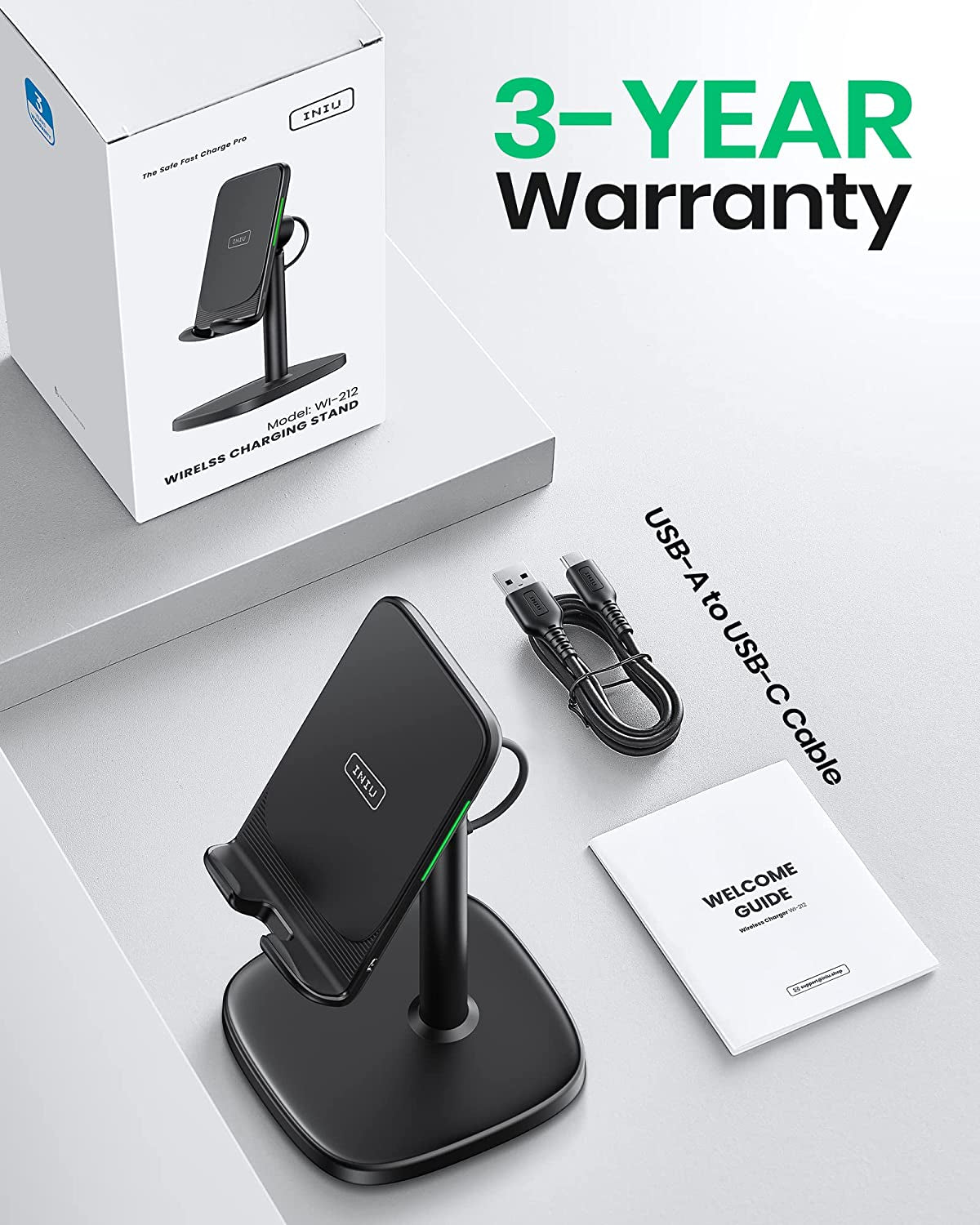 INIU Wireless Charger Stand, 15W Fast Wireless Charging Stand, Adjustable Angle Charger Dock Phone Holder, Wireless Charging Station Compatible with Iphone 14 13 12 11 Pro/Max Samsung S22 S21 Pixel  Shenzhen Topstar Industry Co.,Ltd.   