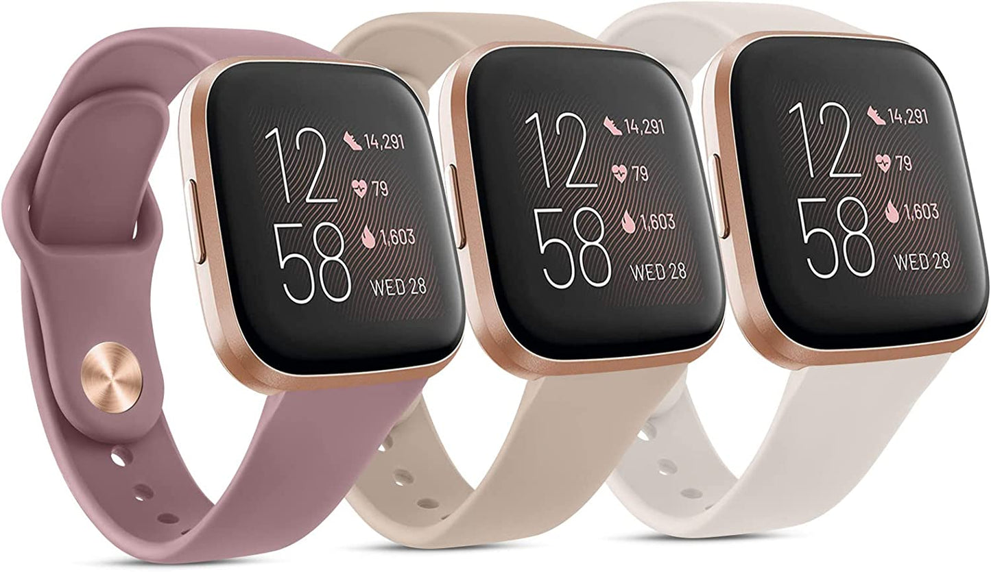 3 Pack Silicone Bands Compatible with Fitbit Versa 2 Bands for Women Men, Soft Breathable Sport Replacement Wristbands for Fitbit Versa 2 / Fitbit Versa/Versa Lite/Versa SE  Vancle Milk Tea/Smoke Purple/Starlight  