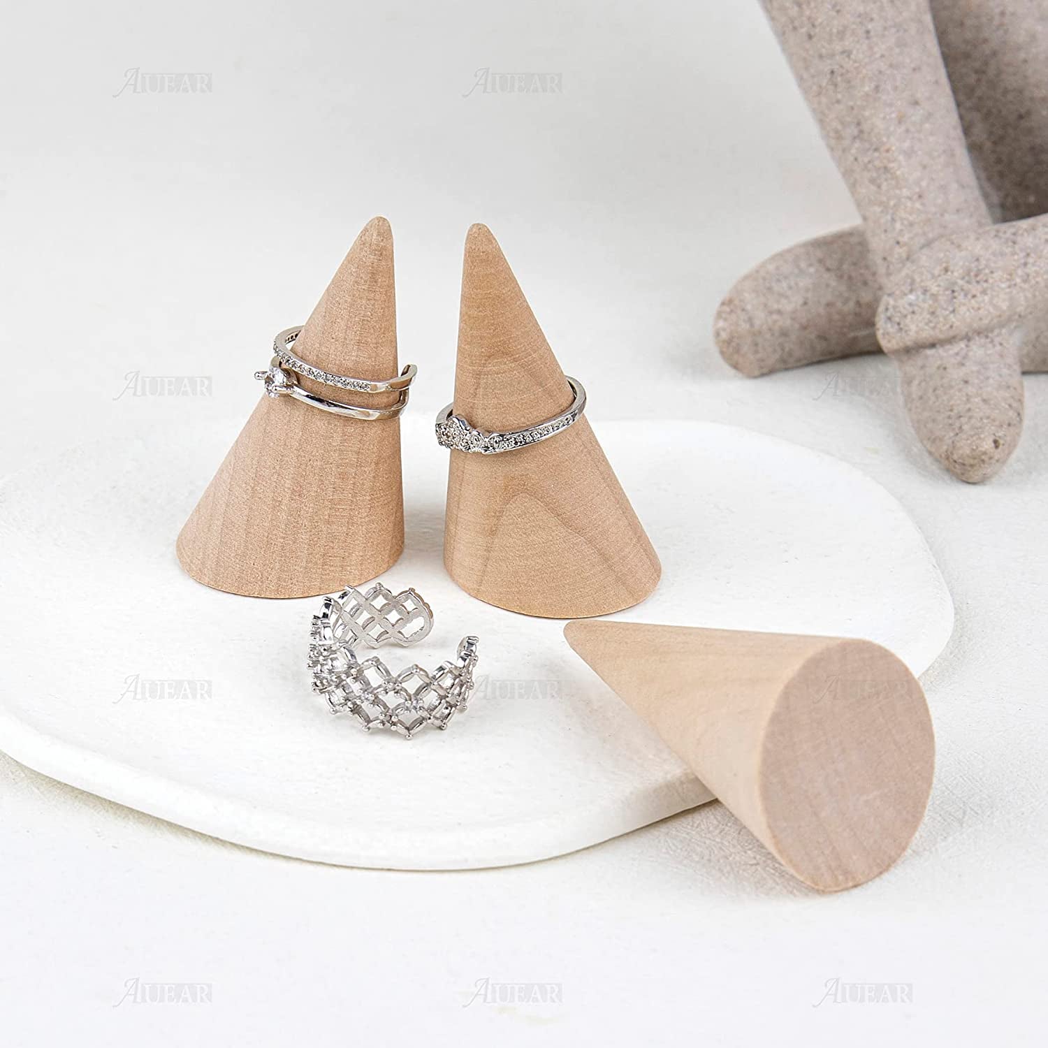 AUEAR, 10 Pack Small Natural Wooden Cone Ring Holder Finger Wood Jewelry Ring Display Stand Organizer DIY Craft (Tilted Shaped)  AUEAR   