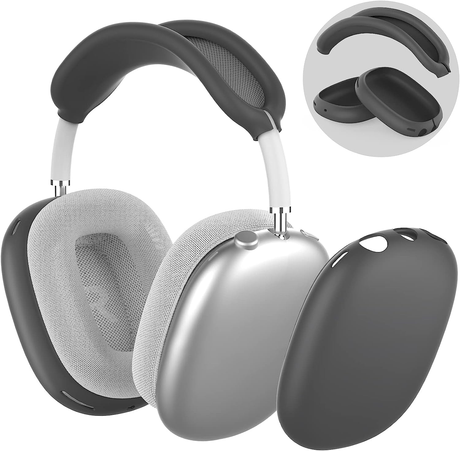 NIUTRENDZ Silicone Case Cover for Airpods Max with Headband Protective Ear Cups Covers Accessories【Anti-Fingerprint, Anti-Scratch & Anti-Dust】 (White)  NIUTRENDZ Grey  