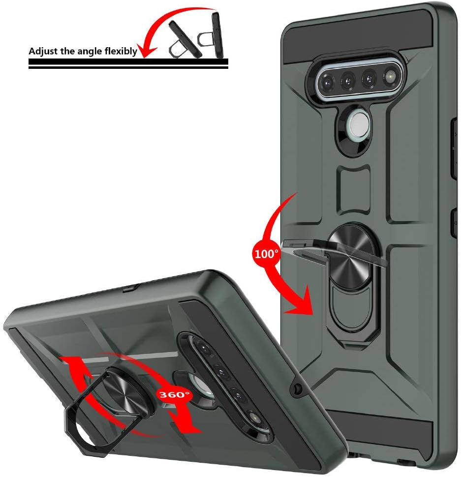 Jeylly LG Stylo 6 Case, with [Tempered Glass Screen Protector] [2Pack] Dual Layer 360 Degree Rotatable Metal Ring Kickstand Holder Military Grade Shockproof Protective Phone Case for LG Stylo 6, Green  Jeylly   
