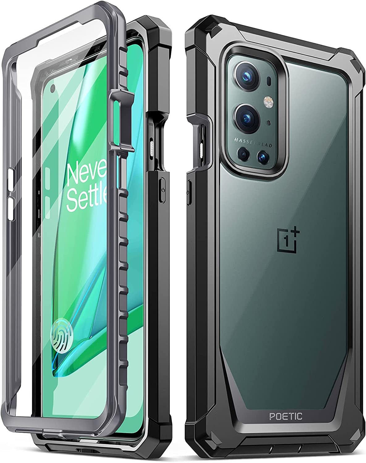 Poetic Guardian Case Designed for Oneplus 9 Pro 5G, Built-In Screen Protector Work with Fingerprint ID, Full Body Hybrid Shockproof Bumper Cover Case, Black/Clear  Poetic   