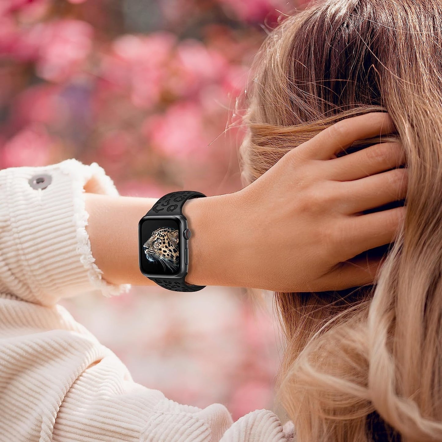 Leopard Engraved Silicone Watch Band for Apple Watch Band 38Mm 40Mm 41Mm 42Mm 44Mm 45Mm Women Men,Waterproof Cheetah Sport Strap Wristbands for Iwatch Series 8 7 6 SE 5 4 3 2 1  Alibaydoo   