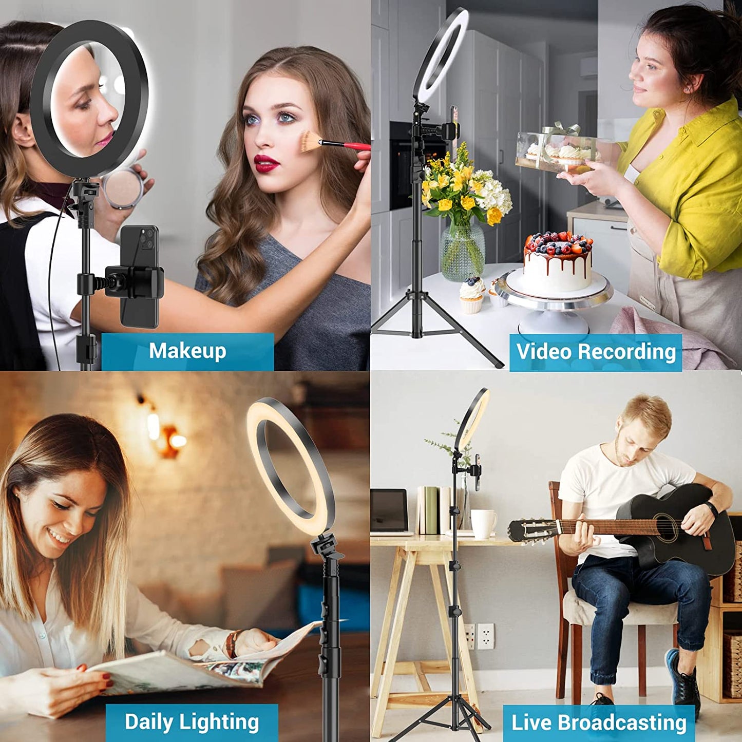 Ring Light with Stand and Phone Holder, 50" Tripod with Remote Compatible with Iphone Phone LED Halo Standing Light Selfie Stick for Makeup Tiktok Camera Photography (9 Inch)  NINGBO QAYA ILLUMINATION CO.,LTD   