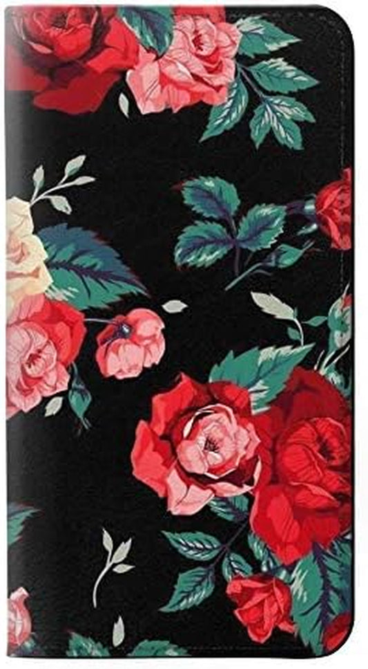 RW3112 Rose Floral Pattern Black PU Leather Flip Case Cover for LG V30, LG V30 Plus, LG V30S Thinq, LG V35, LG V35 Thinq  jjphonecase   