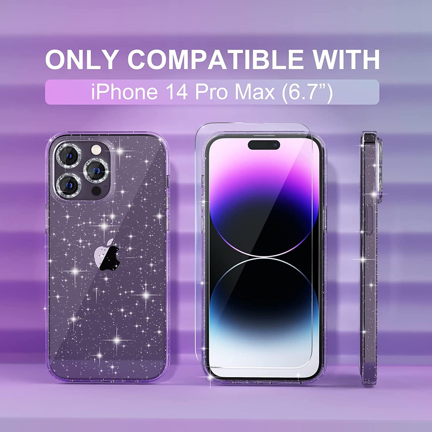 Choiche Compatible for Iphone 14 Pro Max Case Cute, Women Clear Glitter Bling Sparkly Case, [3 X Diamond Camera Lens Protectors] [2 X Tempered Glass Screen Protectors] 6.7-Inch (Glitter Clear)  Choiche   