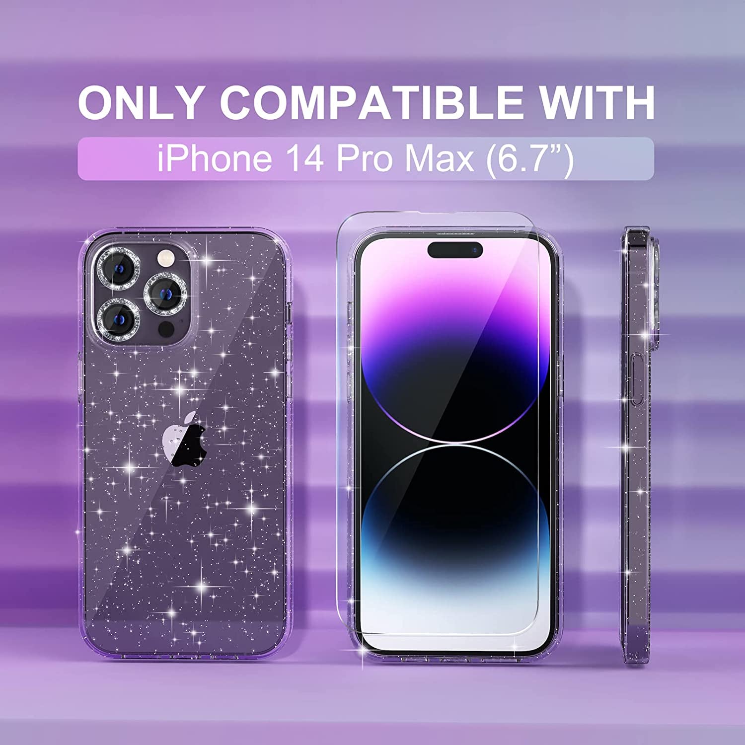 Choiche Compatible for Iphone 14 Pro Max Case Cute, Women Clear Glitter Bling Sparkly Case, [3 X Diamond Camera Lens Protectors] [2 X Tempered Glass Screen Protectors] 6.7-Inch (Glitter Clear)  Choiche   