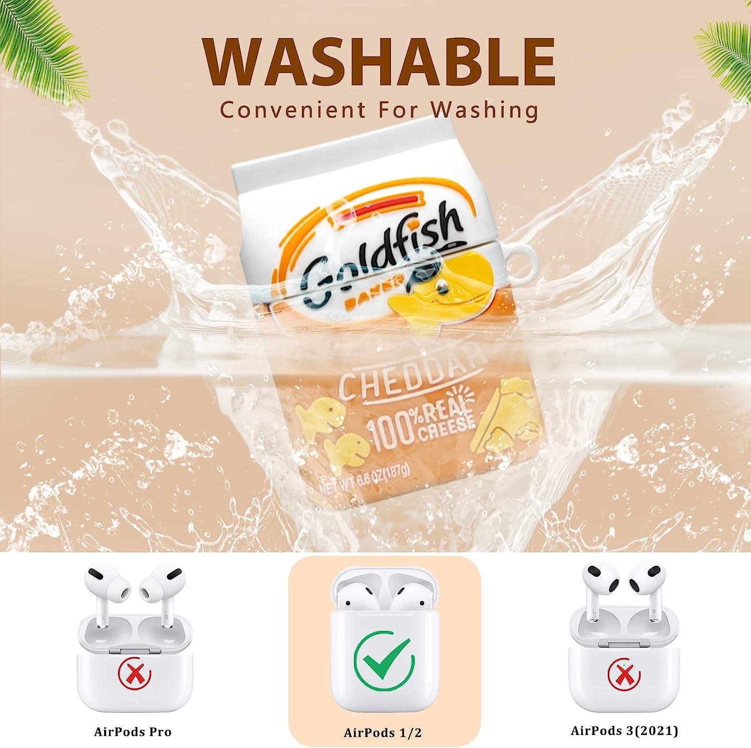 3 Pack Cute Airpod Case for Airpod 2&1,3D Kawaii Cartoon Funny Goldfish Cookie & Takis & Chocolate Food Soft Silicone Protective Cover Accessories Skin for Airpods 1&2 Gen Charging Case for Girls Boys  UGUHY   