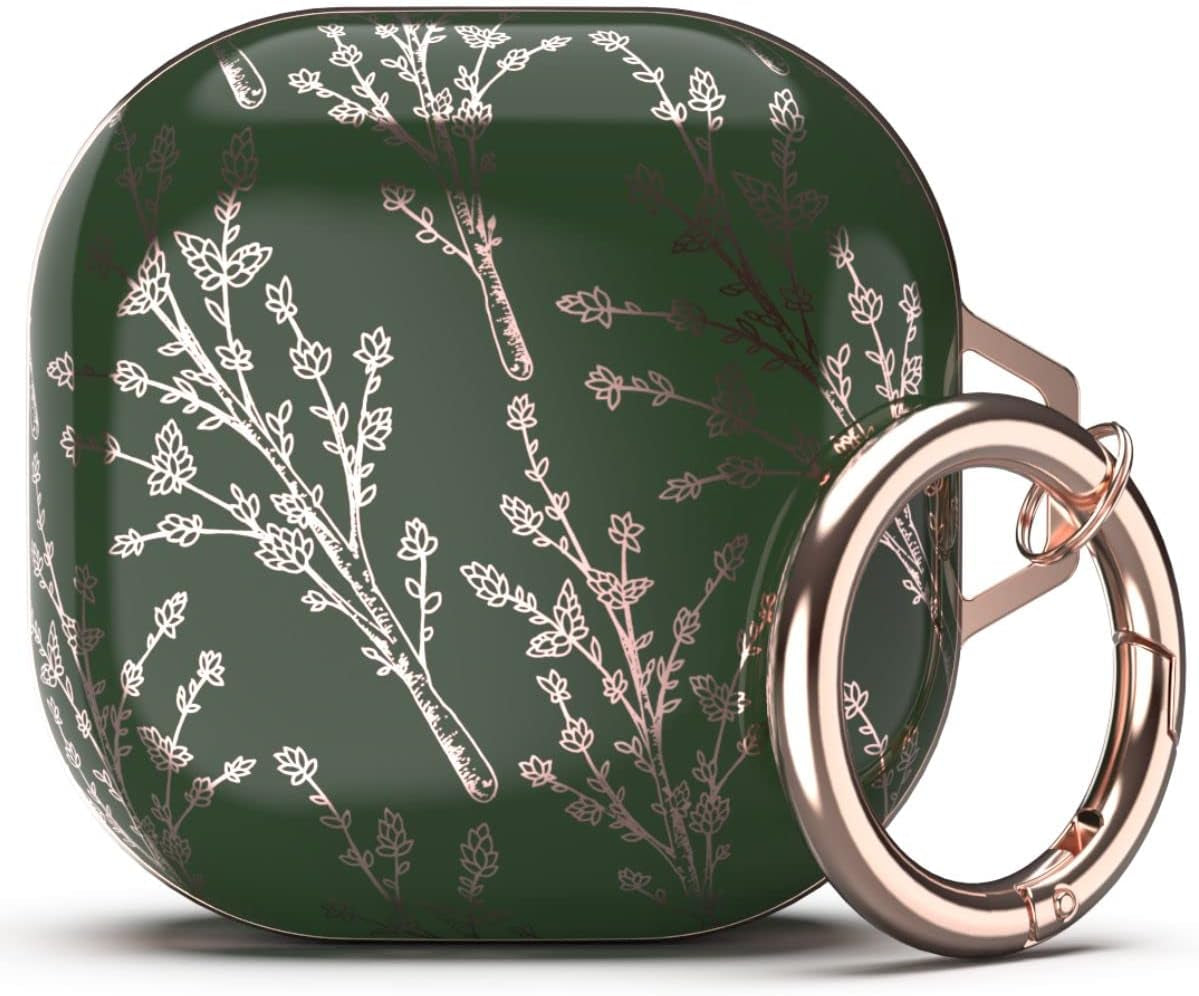 TATOFY Case for Galaxy Buds 2 Pro, Galaxy Buds 2, Galaxy Buds Pro, Galaxy Buds Live, Golden Leaf Golden Flower Hard Case with Carabiner, Support Wireless Charging, LED Visible (Pink & Golden)  TATOFY Green & Golden  