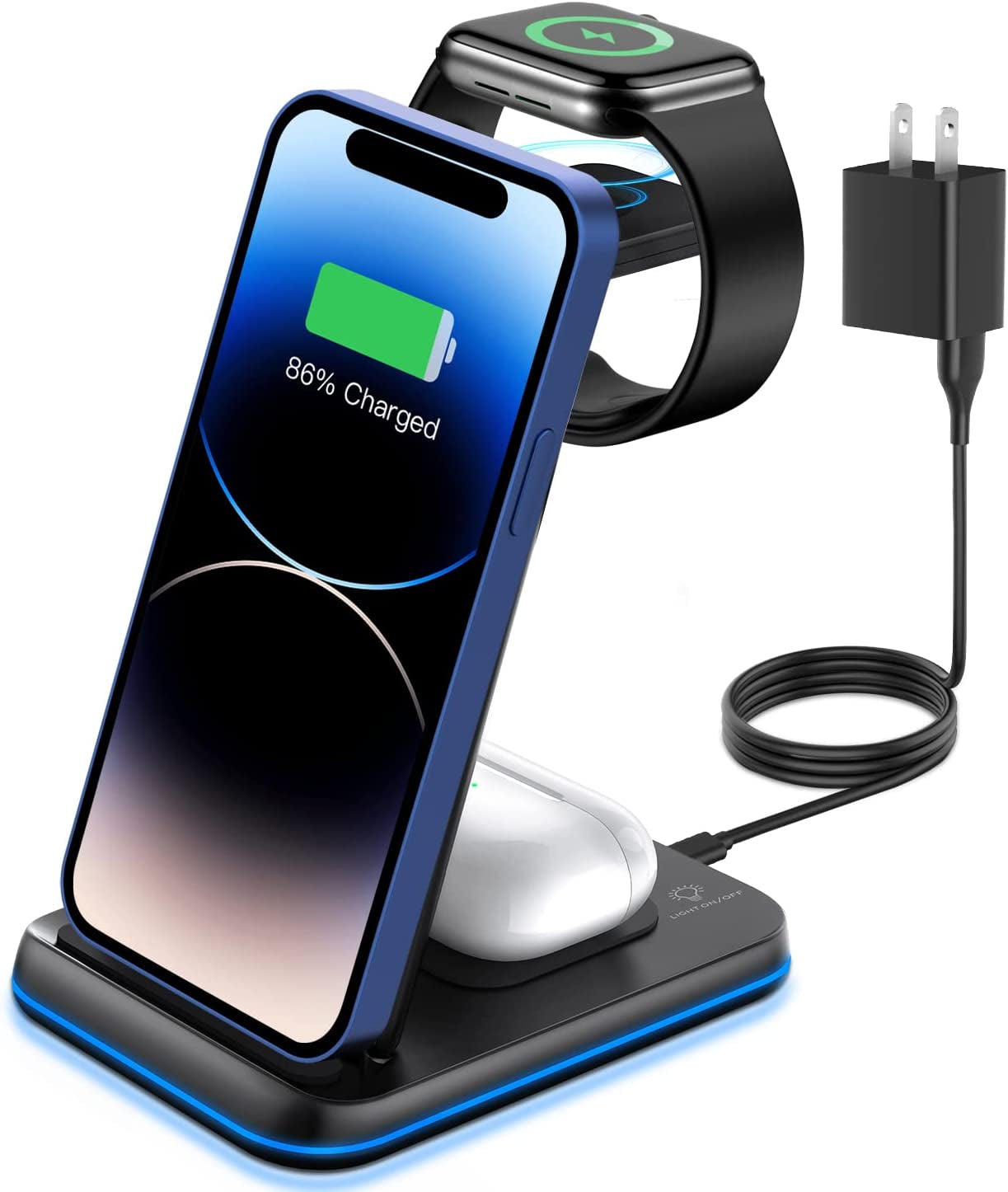 ZUBARR Foldable Wireless Charger for Multiple Devices 3 in 1 Wireless Charging Station for Travel, Compatible with Iphone14 13 12 11/Pro/Xr, Iwatch Charger Forse/8/7/6/5/4/3/2, Airpods Wireless/Pro  ZUBARR   