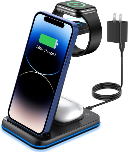 ZUBARR Foldable Wireless Charger for Multiple Devices 3 in 1 Wireless Charging Station for Travel, Compatible with Iphone14 13 12 11/Pro/Xr, Iwatch Charger Forse/8/7/6/5/4/3/2, Airpods Wireless/Pro  ZUBARR   