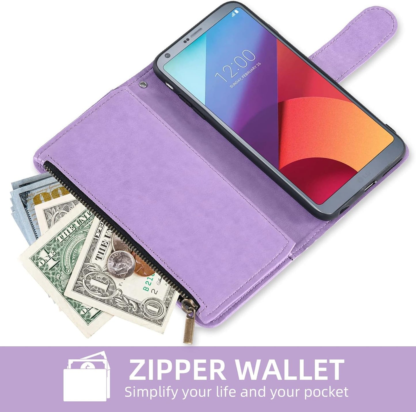 Asuwish Compatible with LG G6 Wallet Case and Tempered Glass Screen Protector Flower Leather Flip Card Holder Stand Cell Phone Cover for LGG6 Thinq LG6 Thin Q G 6 plus G6+ 6G VS988 H872 Women Purple  Asuwish   