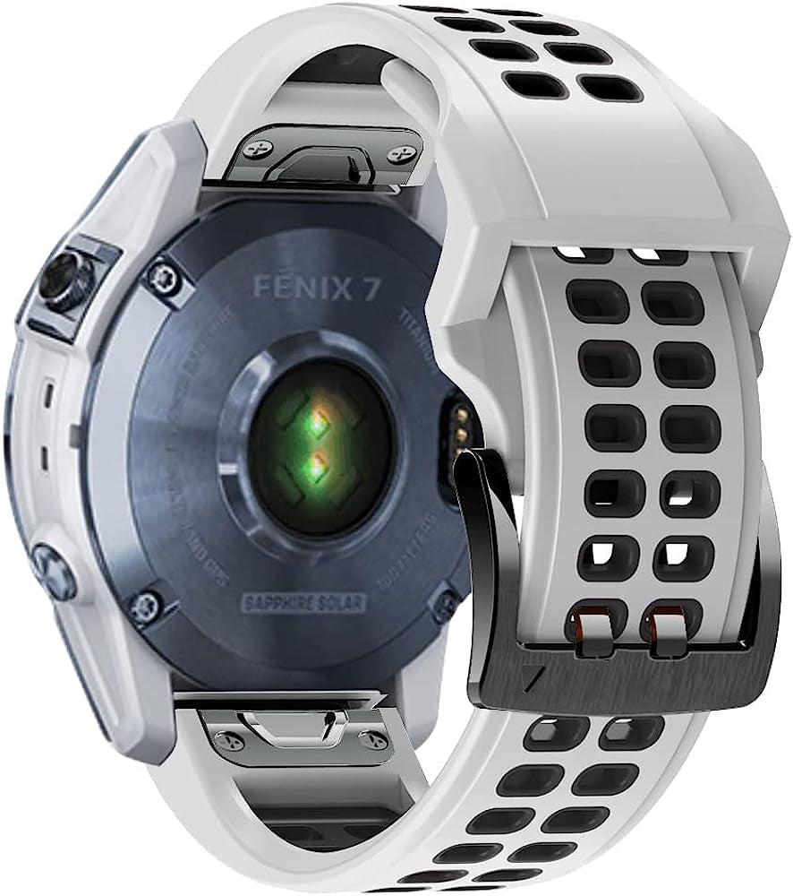 REYDA Silicone Band Compatible for Garmin Fenix 7/6/6 Pro/5/5 Plus, Soft Breathable Silicone Metal Bracelet Sport Wristband Replacement Band for Garmin Forerunner 935/945/955/965/Approach S60/S62  REYDA White/Black  