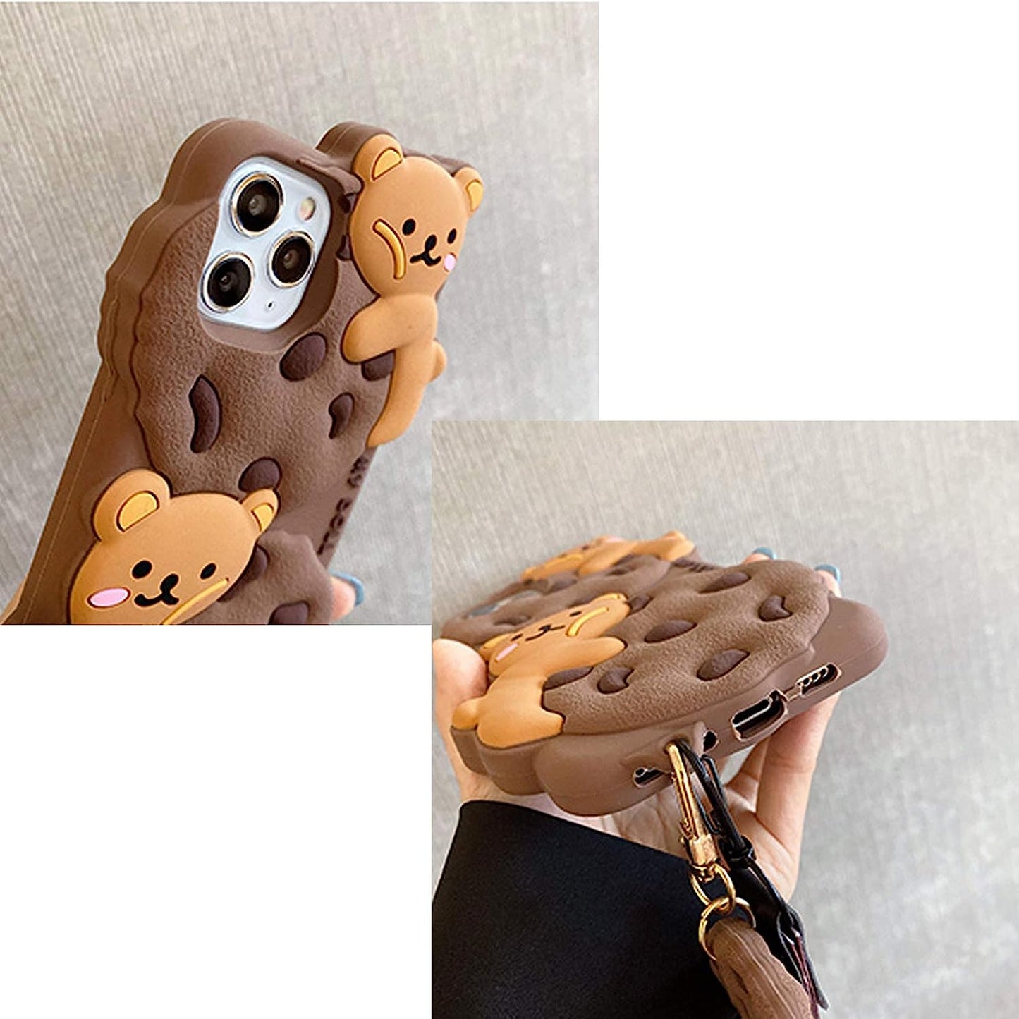 Yatchen for Iphone 12/12 Pro Case Cookie Bear Kawaii Phone Cases,Cute Iphone 12 Case with Strap Lanyard 3D Cartoon Bear Soft Silicone Protective Case Funny for Iphone 12 Pro Women Girls  Yatchen   