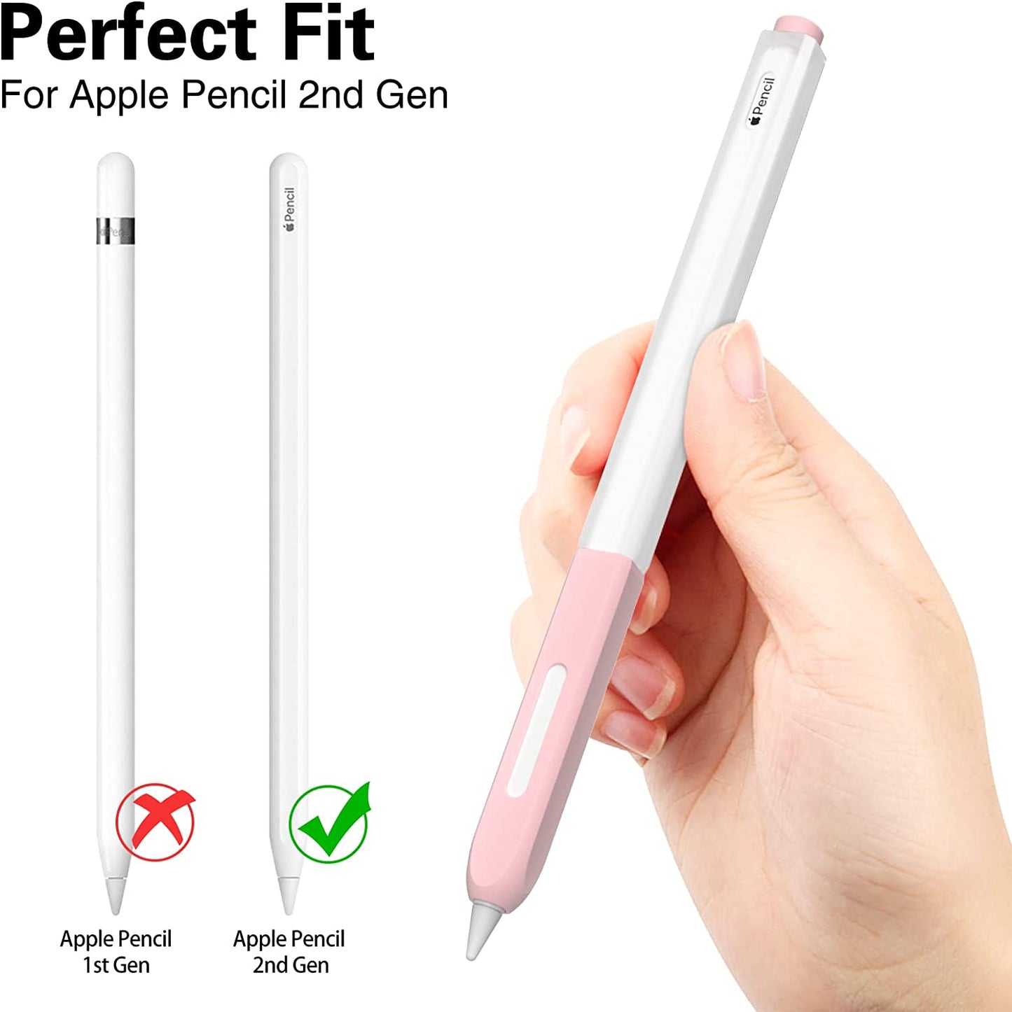 JOOSKO Pencil Case Compatible with Apple Pencil 2Nd Generation Cover Sleeve,Silicone Translucent Duotone，[With 10 Silicone Tip Cover],Support Magnetic Wireless Charging (Pink)  JOOSKO   