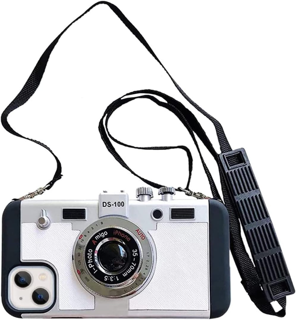 Yatchen Emily in Paris Phone Case for Iphone 13 Cute 3D Vintage Camera Phone Case with Lanyard Adjustable Shoulder Strap Unique Cool Silicone PC Case for Iphone 13 Girls Women Black  Yatchen White Iphone Xr 