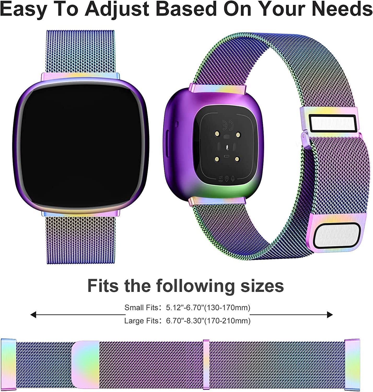 Zedoli Bands Only Compatible with Fitbit Sense 2/Versa 4 and Fitbit Sense/Versa 3 Four Models, Stylish Fashionable Stainless Steel Milanese Metal Loop Wristbands Replacement Bands Women Men, Colorful  Zedoli   