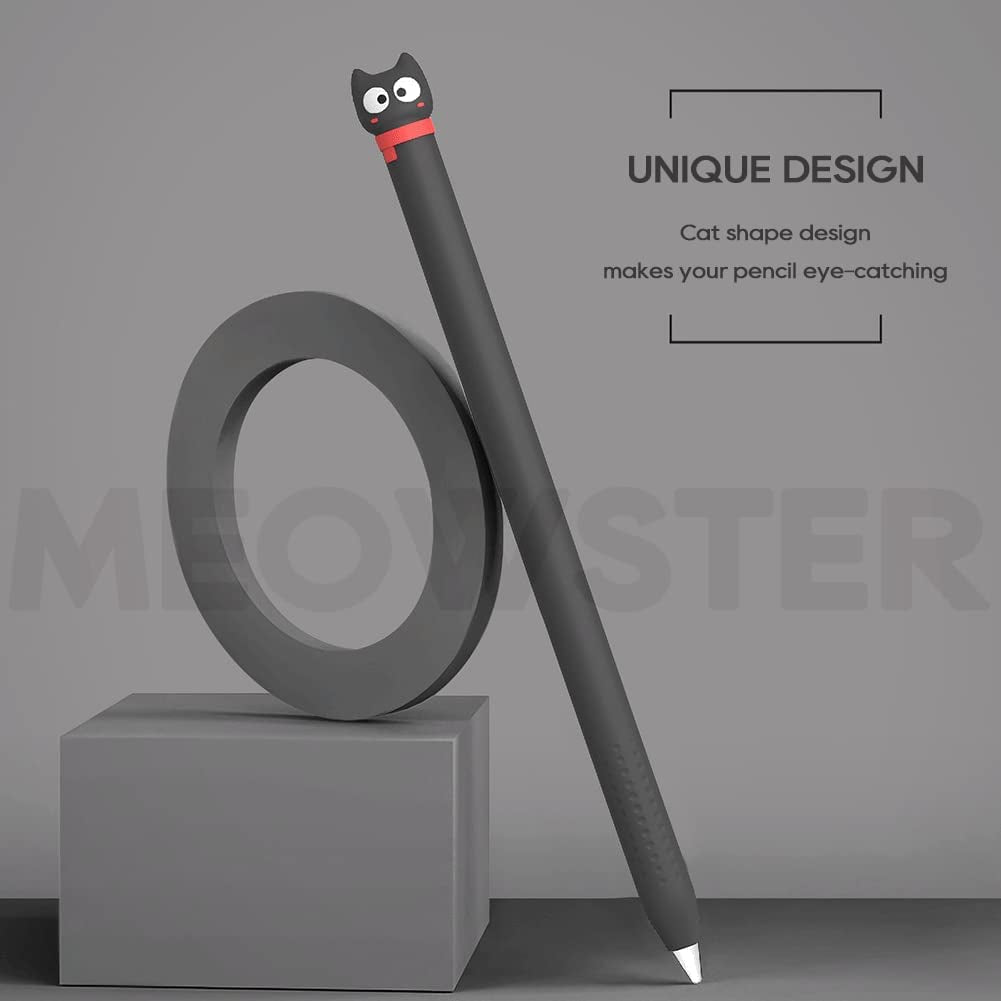 Case for Apple Pencil 1St Generation Ipencil Case Soft Silicone Sleeve Cute Cat Design Holder Protective Cover Accessories Compatible with Ipad Pencil 1St Gen (Black)  Meowster   