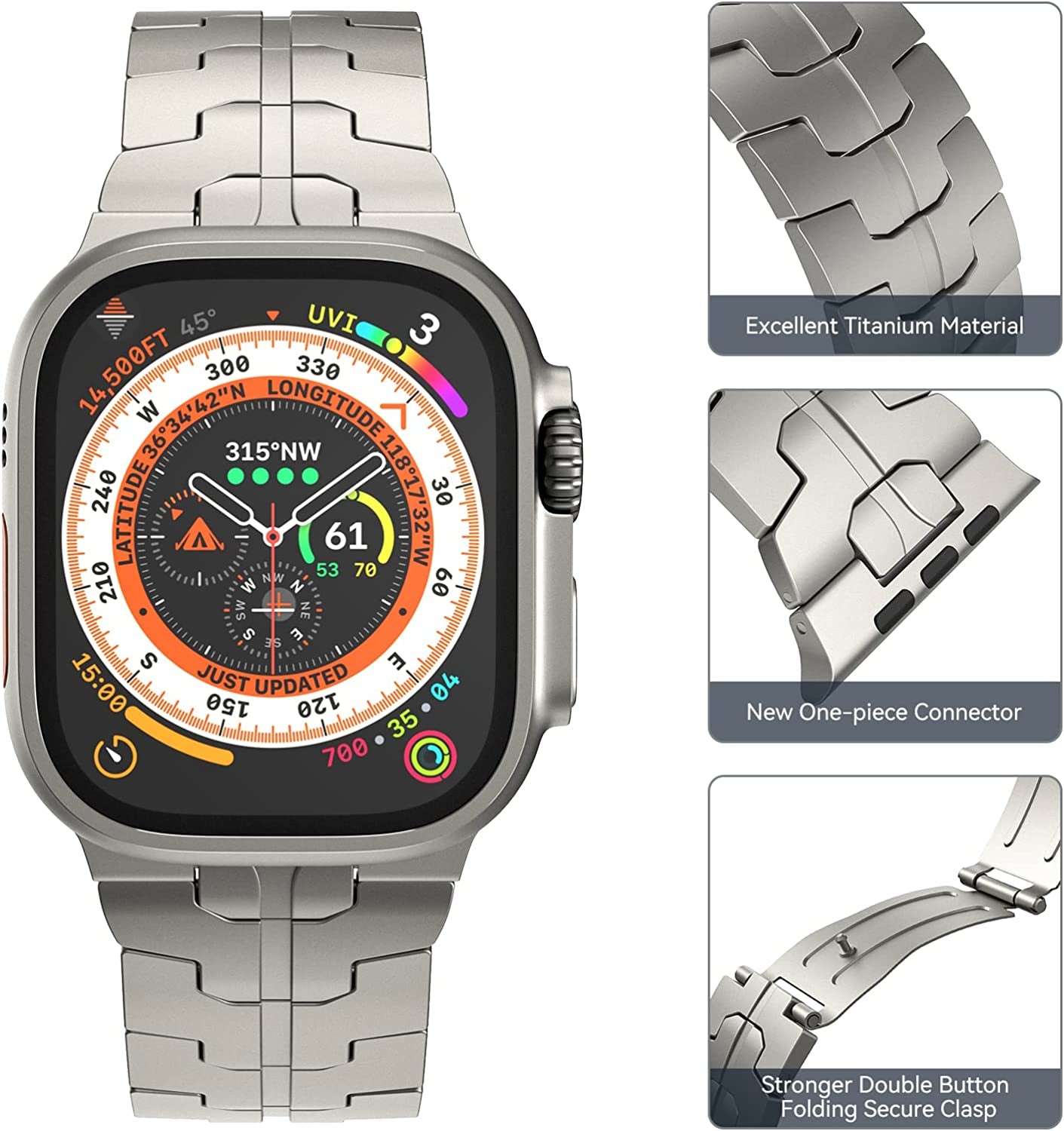 LULULOOK Titanium Band Compatible with Apple Watch, Metal Band 49/45/44/42Mm for Iwatch Ultra SE Series 8/7/6/5/4/3/2/1  LULULOOK   