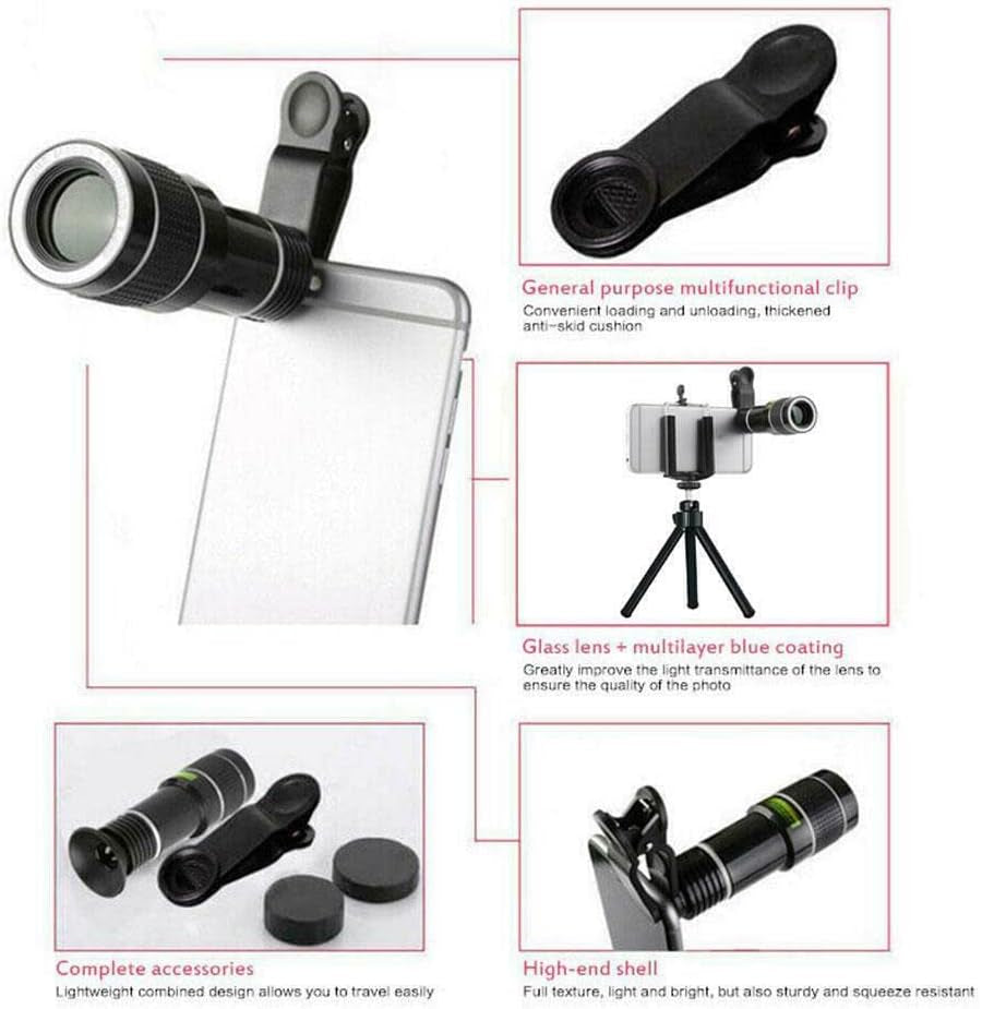 20X Zoom Adjustable Clip on Telephoto Lens External Mobile Phone Camera  MOOKEENONE   