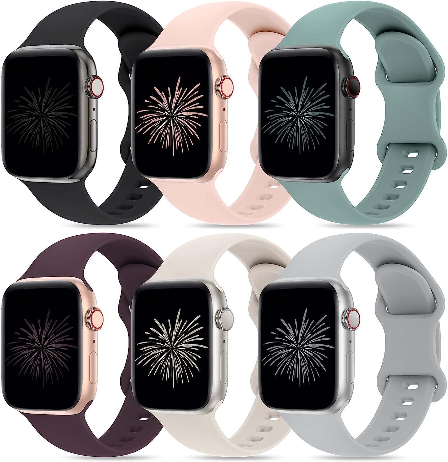 Qrose 6 Pack Bands Compatible with Apple Watch 38Mm 40Mm 41Mm 42Mm 44Mm 45Mm 49Mm, Soft Silicone Replacement Sport Strap Wristbands for Iwatch Series Ultra 8/7/6/5/4/3/2/1 SE Women Men  QRose Black/Pink Sand/Cactus/Dark Cherry/Starlight/Gray 42/44/45/49mm 