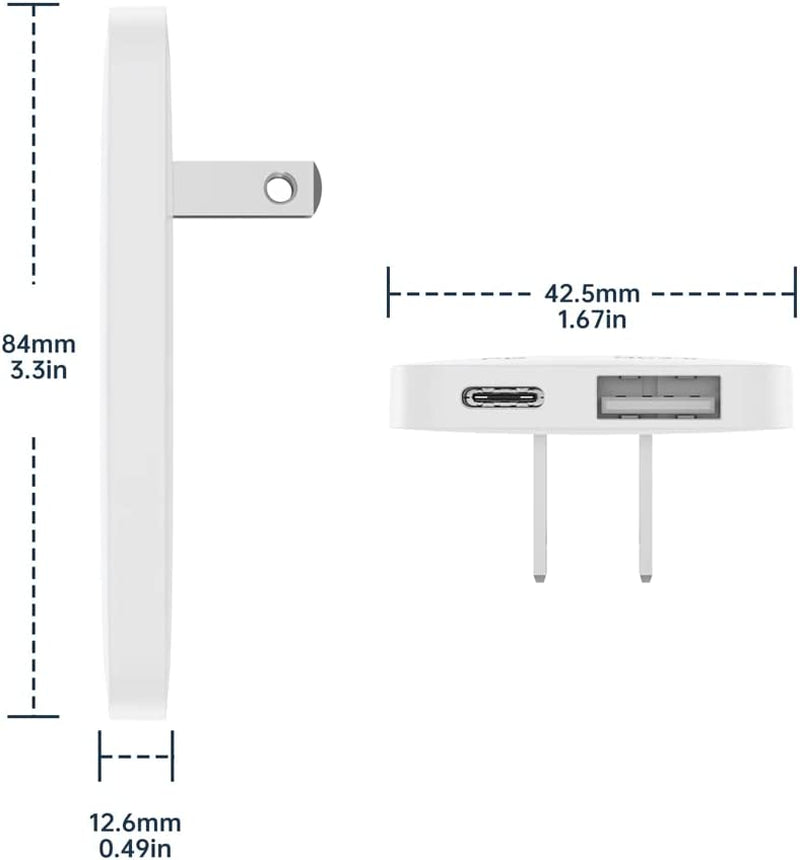 BUDI USB C Wall Charger, Slim Quick Plug, 20W Fast Charging Flat Dual Port USB Wall Plug, C Type Flat Wall Charger for Iphone 13/12 Iphone 11 Pro/Max and Samsung Galaxy Models (Dual USB-C USB-A)  BUDI   