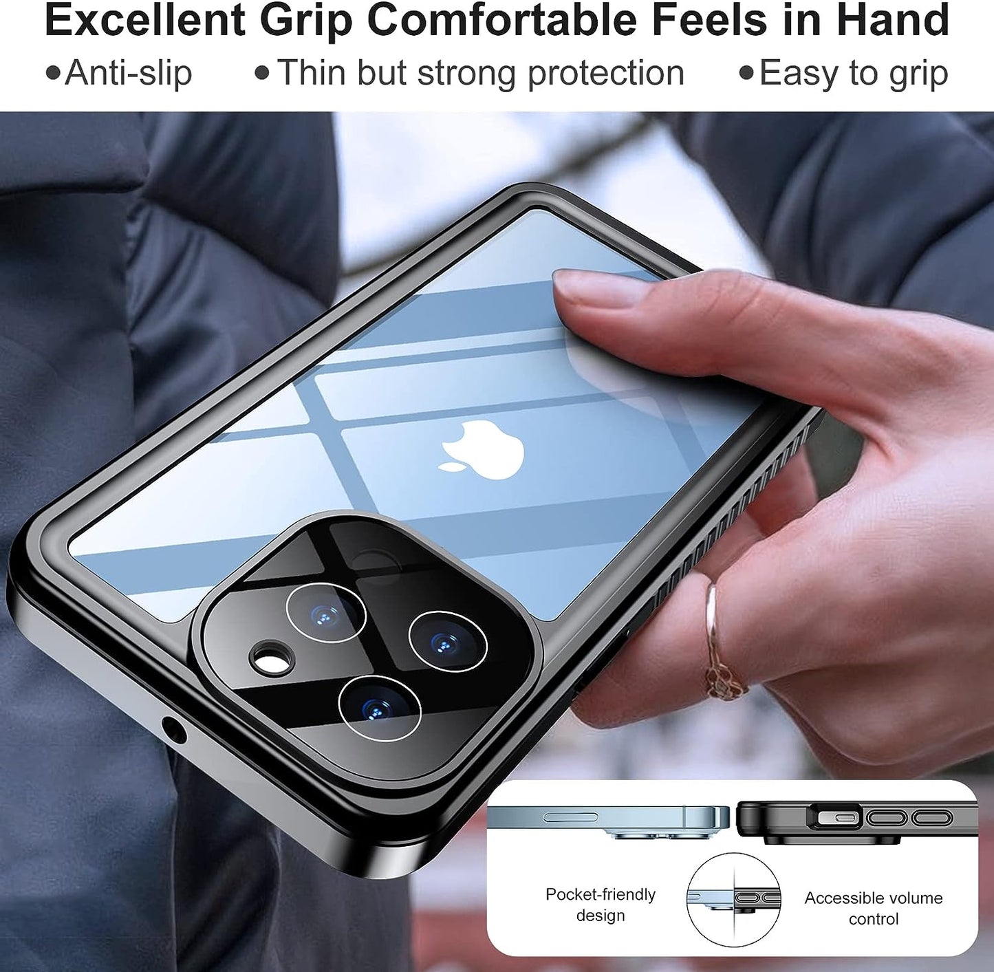 Temdan [Real 360] for Iphone 13 Pro Max Case Waterproof, Built-In 9H Tempered Glass Camera Lens & Screen Protection [13Ftmilitary Dropproof][Full-Body Shockproof][Ip68 Underwater] Phone Case Blue  Temdan   