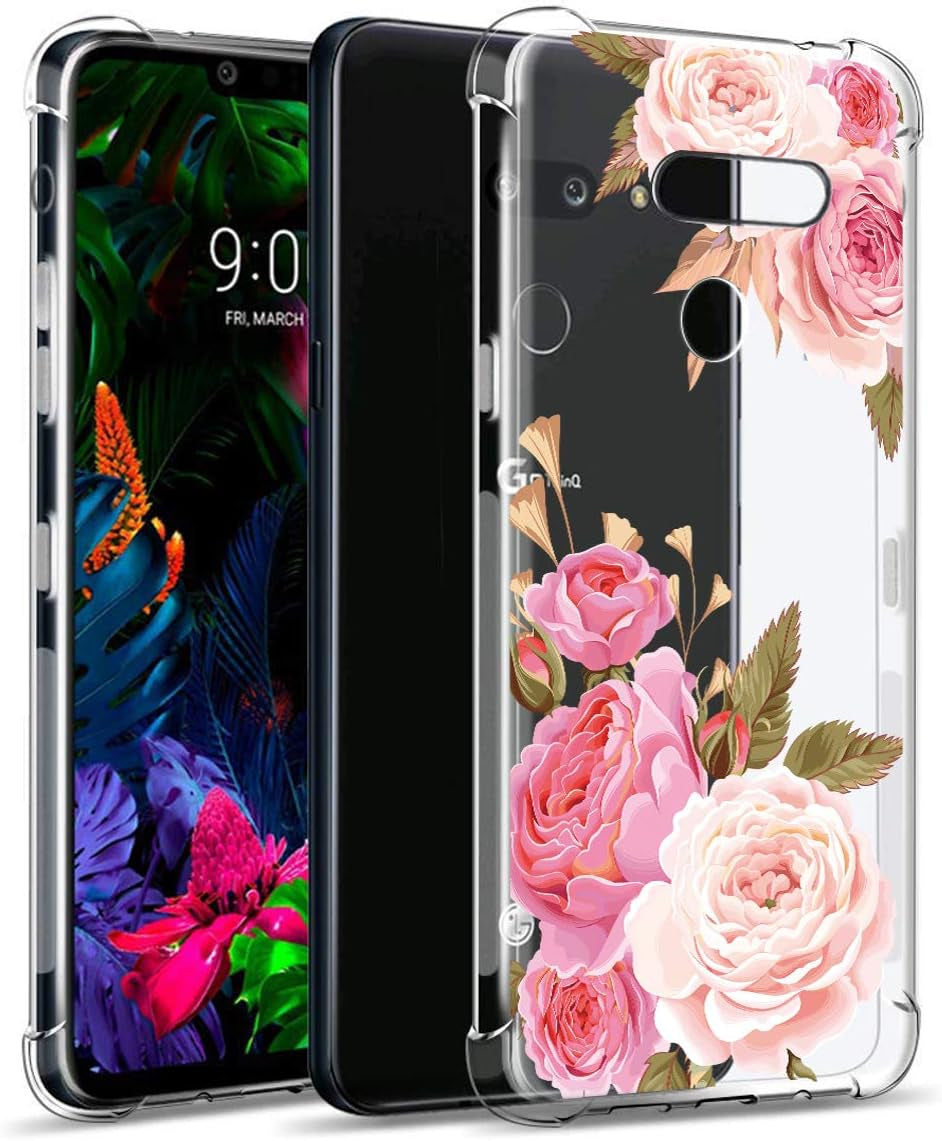 GREATRULY Floral Clear Pretty Phone Case for LG G8 Thinq (2019 Release) for Women Girls,Flower Design Transparent Slim Soft Drop Proof TPU Bumper Cushion Silicone Cover Shell,Fl-K  GREATRULY   
