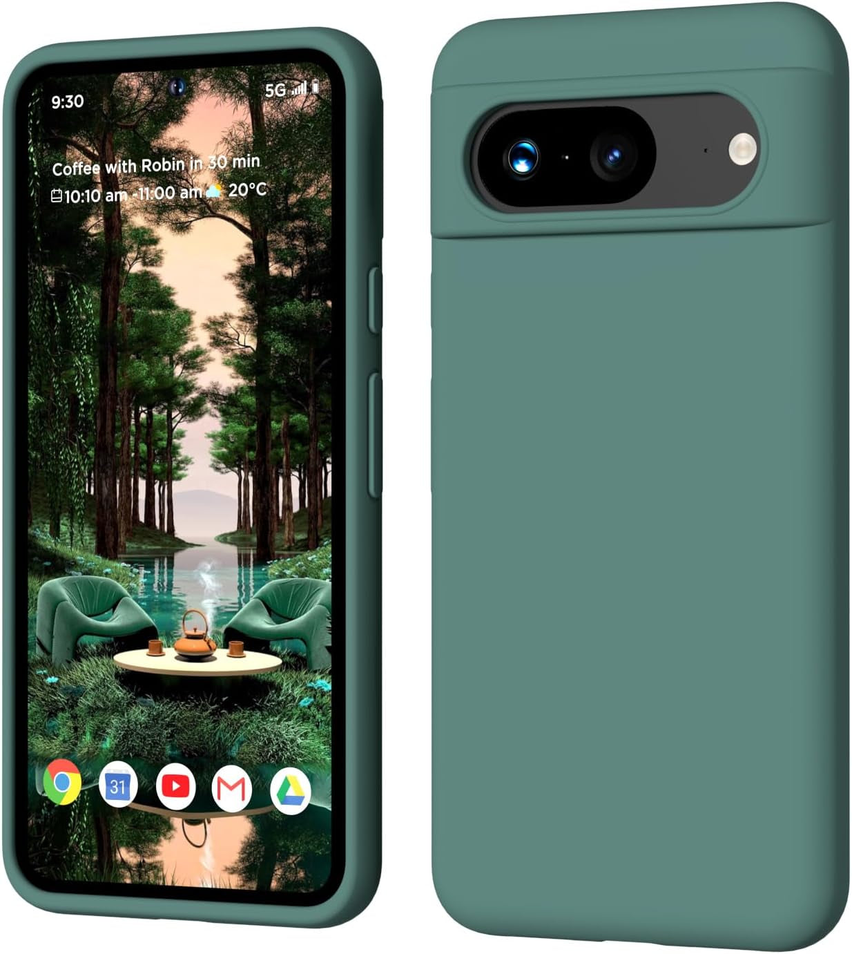 COFFKER Compatible with Pixel 8 Case, Liquid Silicone Case, Full Body Shockproof Protective Cover,【Soft Microfiber Lining】 Slim Thin Phone Case for Google Pixel 8 6.2 Inch, Chocolate Brown  COFFKER Pine Green  