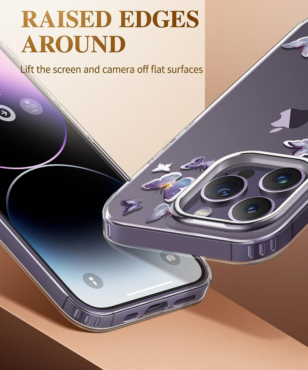 GVIEWIN Case Compatible with Iphone 14 Pro 6.1 Inch, [10FT Military-Grade Drop Tested] Clear Butterfly Stylish Case Shockproof Protective Hard Pc+Soft TPU Phone Cover Women (Alluring Butterfly/Purple)  GVIEWIN   