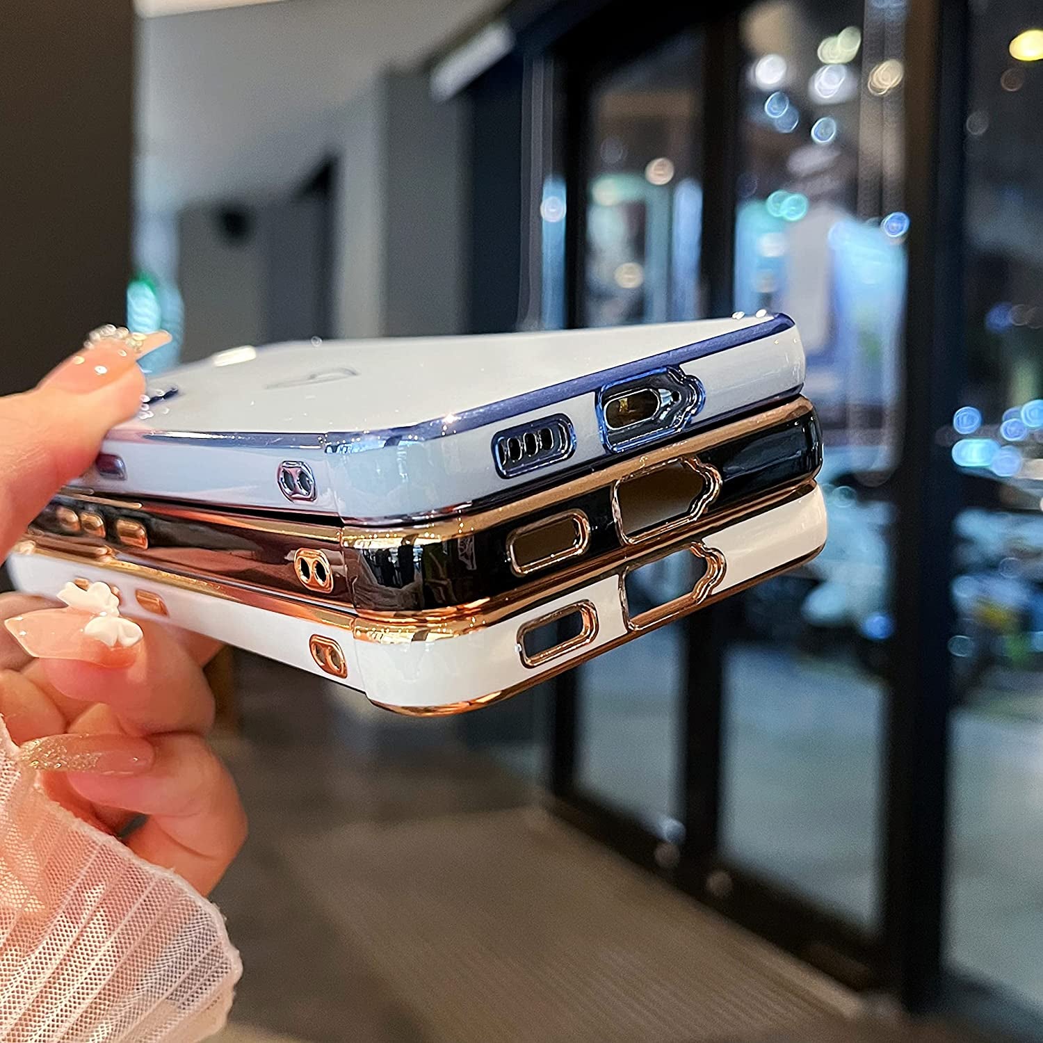 ZTOFERA Designed for Samsung Galaxy S21 plus 5G Case,Cute Plating Edge Love Hearts Pattern with Camera Lens Protection Phone Cover for Girls Women,White  ZTOFERA   