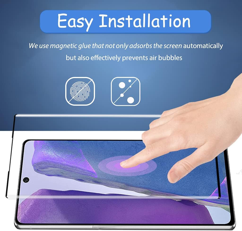 Micger Galaxy Note 20 Screen Protector, 2 Pack Camera Lens Protector, Compatible Fingerprint, Easy Installation, 3D Glass 9H Hardness Tempered Glass Screen Protector for Samsung Galaxy Note 20 5G【2+2 Pack】  Micger   
