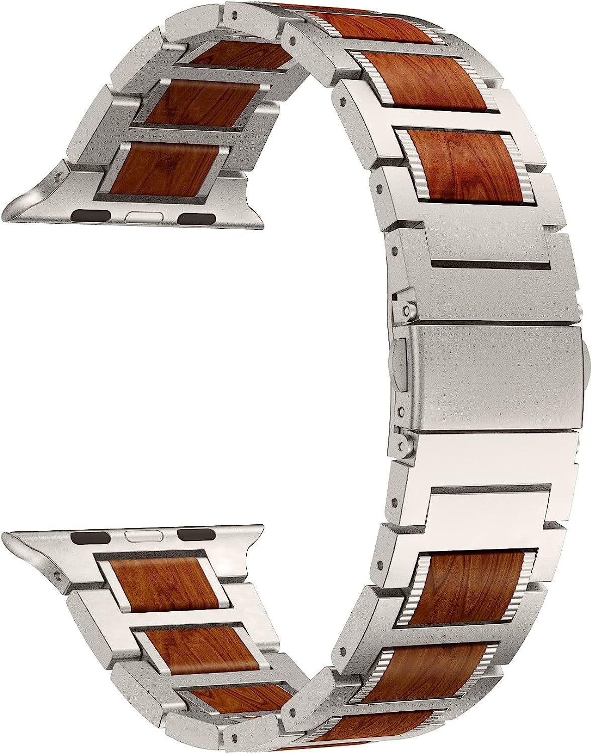 LDFAS Compatible for Apple Watch Band 49Mm, Natural Wood Red Sandalwood Stainless Steel Metal Strap Compatible for Iwatch/Apple Watch Ultra/Se, Apple Watch Series 8/7 45Mm 44Mm Bands,Silver Gray  LDFAS   