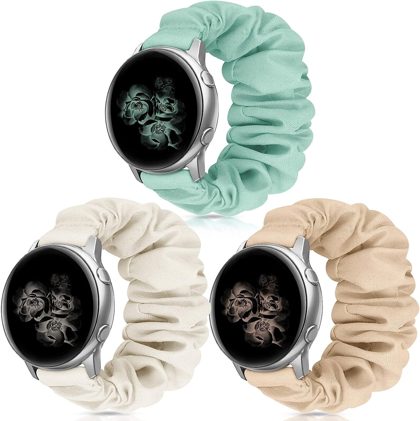 20Mm 22Mm Scrunchies Watch Bands, Cute Elastic Replacement Bands for Women with Quick Release Bar, Fabric Band for Samsung Galaxy Watch 4 5 Pro Galaxy Active, Active 2 40Mm 44Mm Watch Smartwatch Bla-S  ZSMJ Z-PineGreen/Starlight/MilkTea Small 