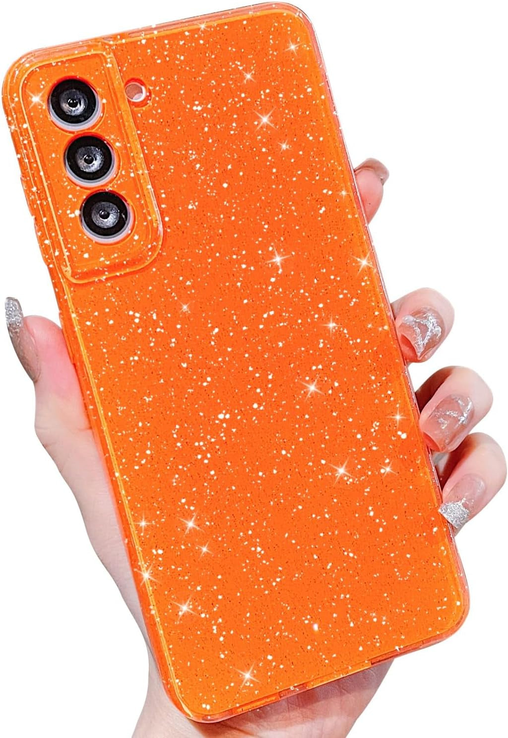MINSCOSE Compatible with for Samsung Galaxy S21 Ultra Case,Cute Neon Bright Color,Glitter Bling Thin Slim Shockproof Silicone Sparkly Case, Soft TPU Phone Case for Women Girl-Hot Pink  MINSCOSE Orange Samsung Galaxy S21 Plus 5G,6.7 Inch 
