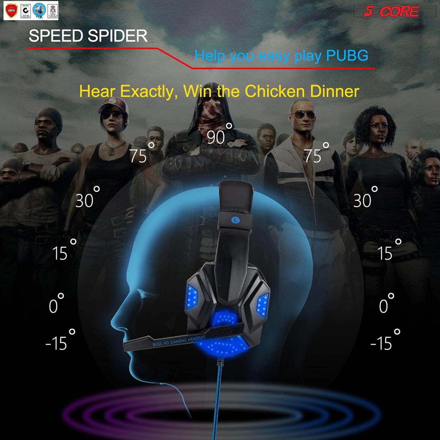 5 CORE 2Pcs Gaming Headset for PS4 PC One PS5 Console Controller, Noise Cancelling Microphone over Ear Stereo Earphones with Mic, LED Light, Bass, Earmuffs for Laptop NES Games Red & Blue HDP GM1 R+B  5 Core Inc.   