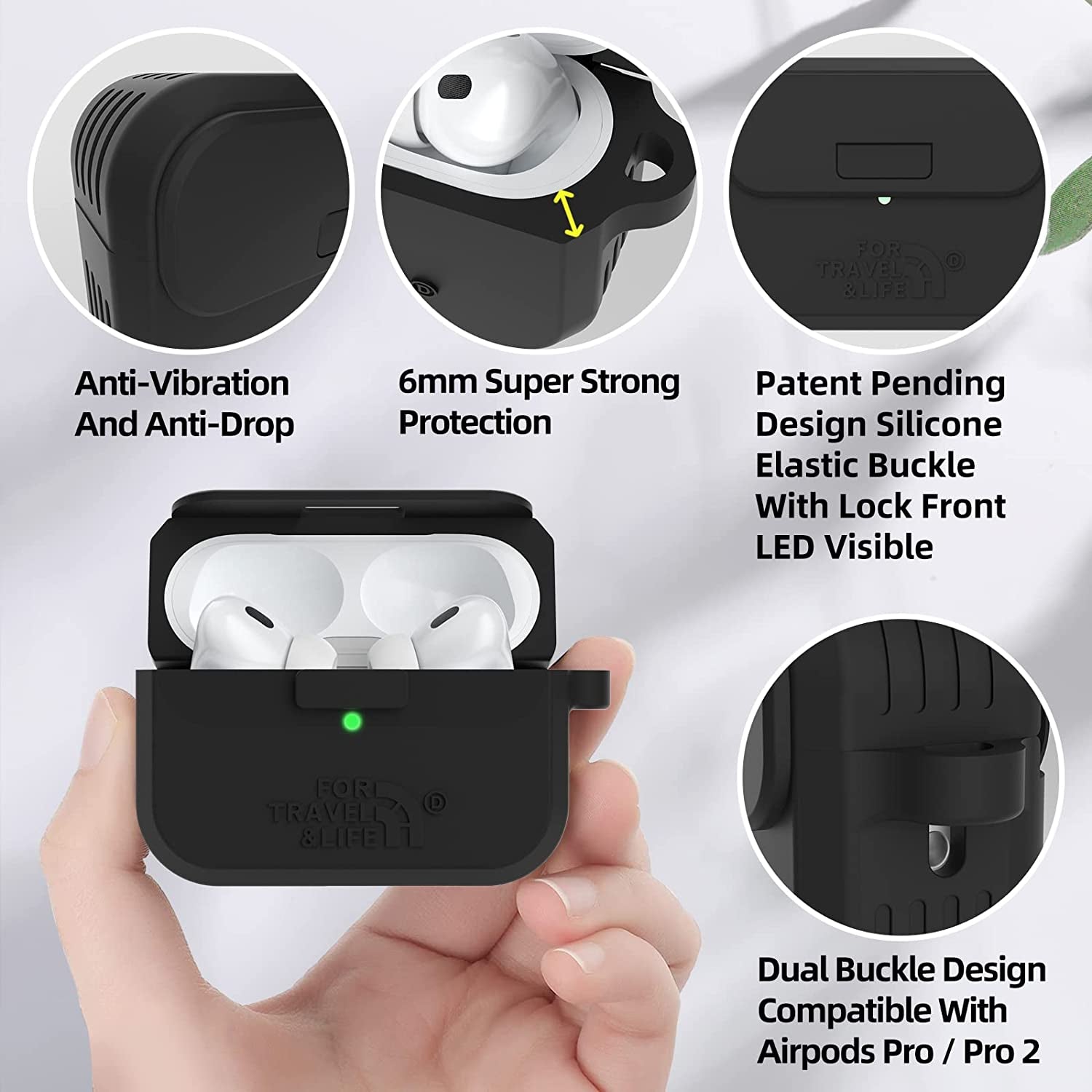 Airpods Pro 2Nd/1St Generation Case Cover,Secure Lock Full Protective Silicone Skin Accessories for Women Men with Apple Airpods Pro 2022/2019 Charging Case,Design by Doboli,Black  Doboli   