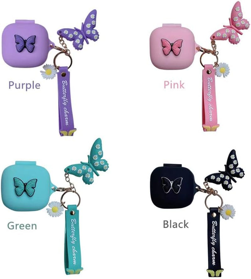 Case for Beats Fit Pro with Wristlet Keychain, Cute Cartoon Butterfly Charm Soft Silicone Charging Case with Wrist Strap Anti-Lost Cover for Beats Fit Pro X 2021/2022, Gift for Women Girl (Black)  YQGFashbf11   