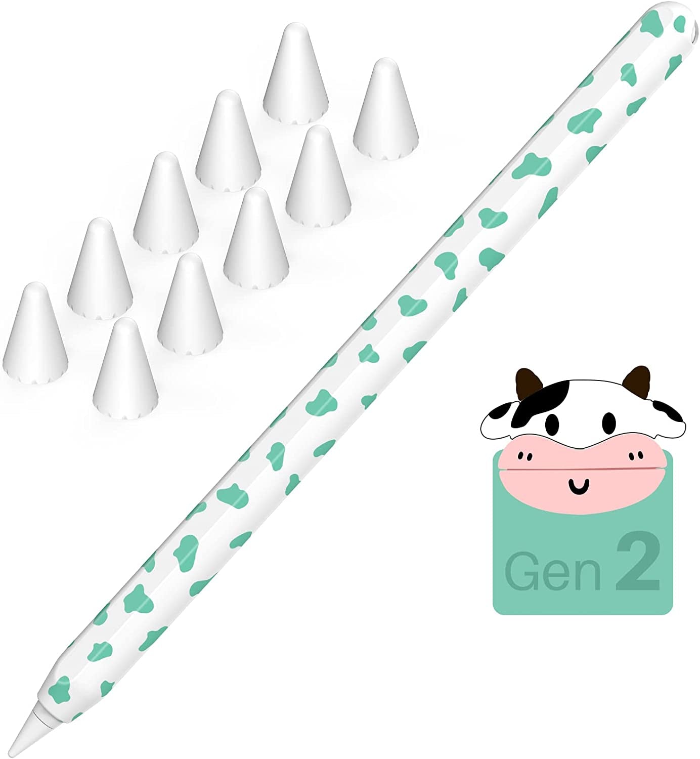 NIUTRENDZ Cow Print Case for Apple Pencil 2Nd Generation Case Cover Silicone Protective Sleeve Skin Accessories with 10Pcs Apple Pencil Tips Cover (Purple)  NIUTRENDZ Mint Green Apple Pencil 2nd Generation 
