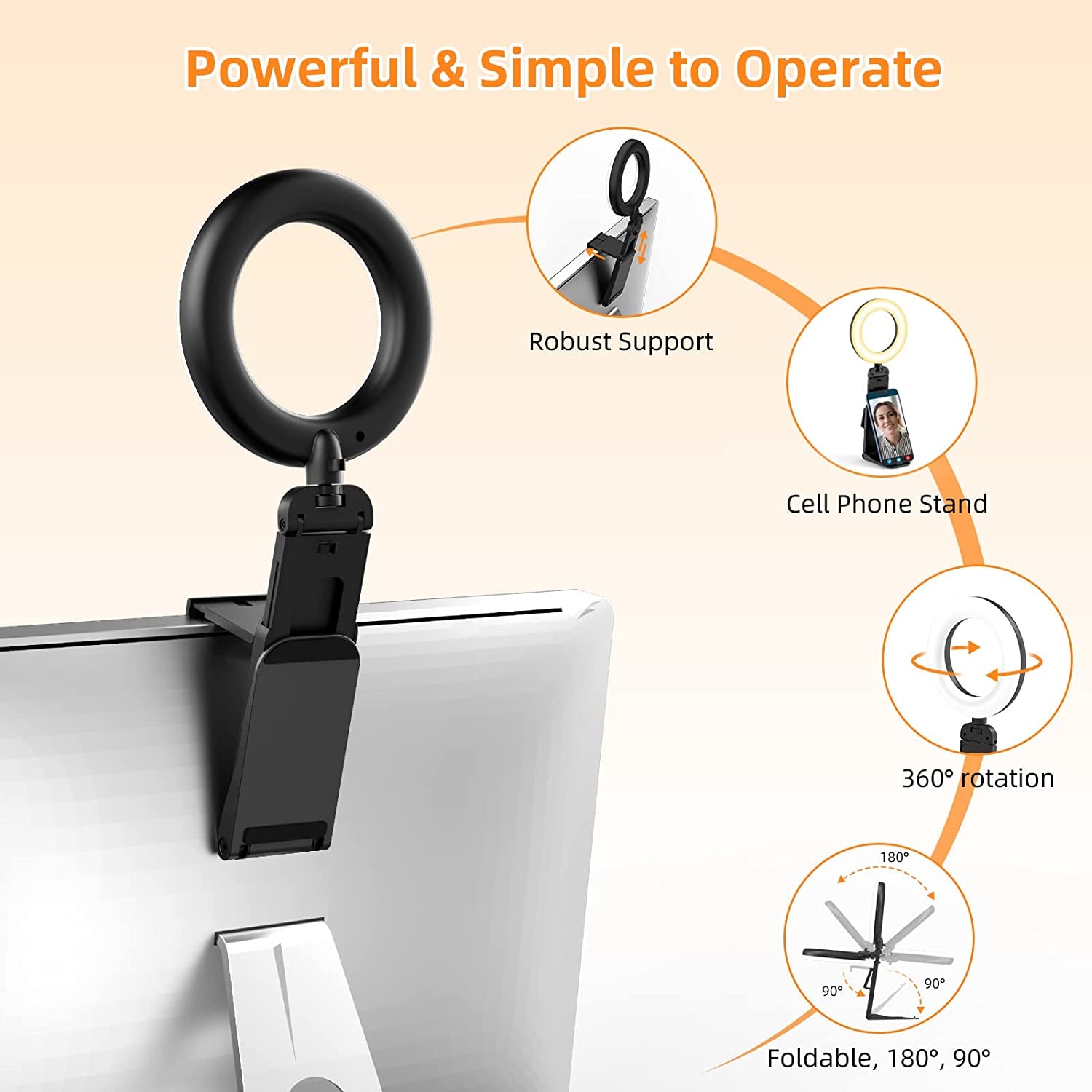 Ring Light for Computer Laptop,Video Conference Lighting Kit for Zoom Meetings,5" Small Led Selfie Light Portable Ring Light with Stand,Cell Phone Holder Desktop Ring Light for Skype Call  Evershop   
