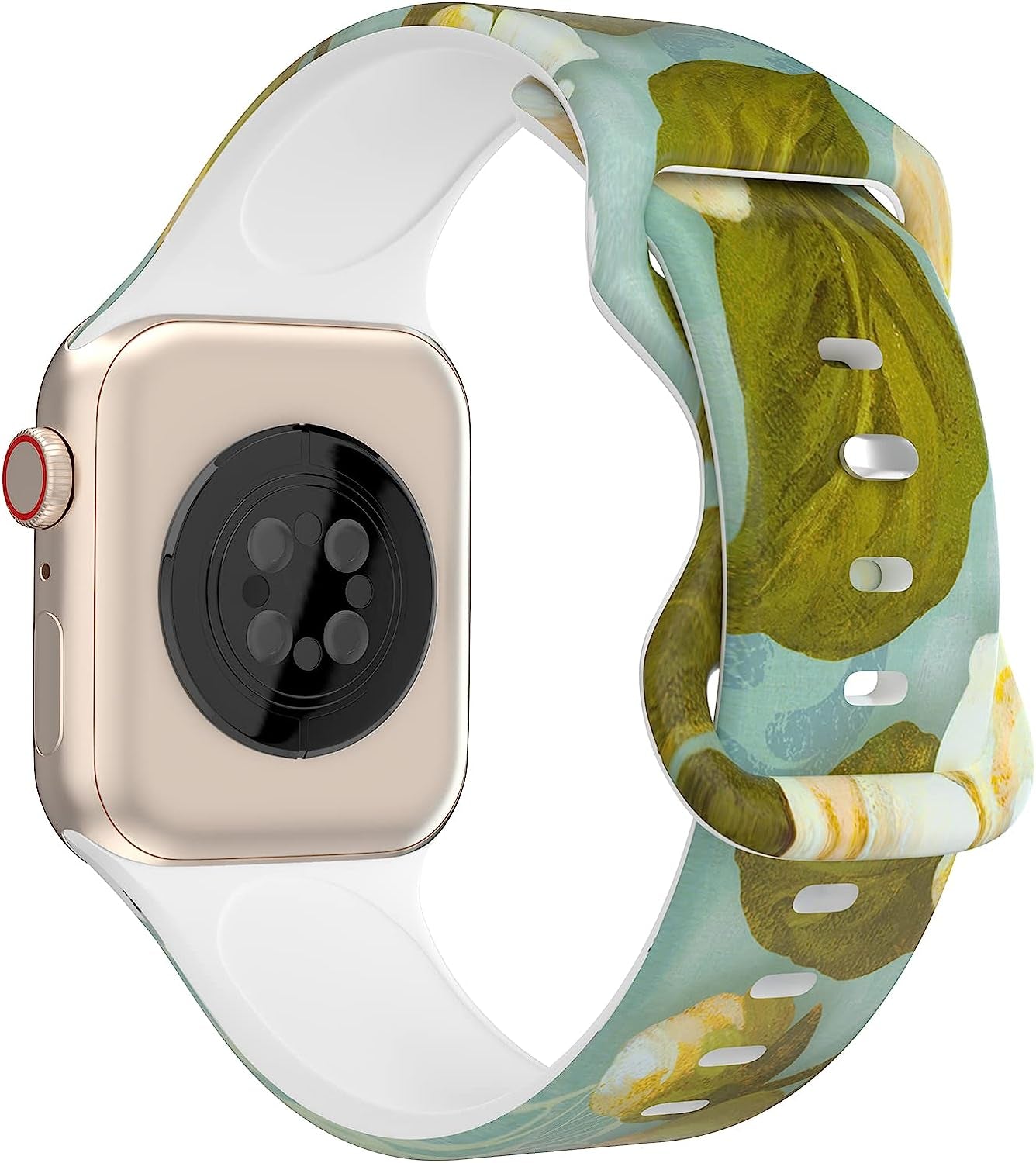 Floral Apple Watch Bands 38Mm 40Mm 41Mm 42Mm 44Mm 45Mm for Women Men, Soft Silicone Sport Replacement Watch Band Flower Design Breathable Slim Strap Wristband for Iwatch Series SE 7 6 5 4 3 2 1 Band  HONEYBABY 11 42mm/44mm/45mm 