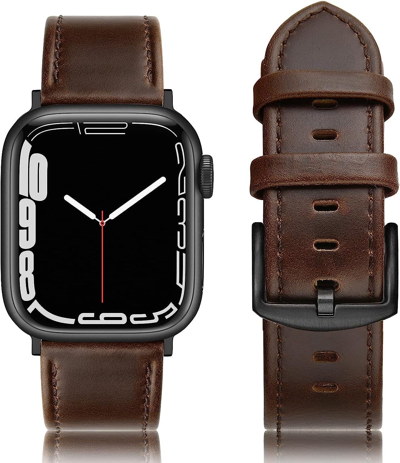 SWEES Leather Band Compatible with Apple Watch Bands 45Mm 42Mm 44Mm Men Women, Vintage Genuine Leather Wristband Replacement Band Compatible for Iwatch Series 8 7 6 5 4 3 2 1 SE Retro Walnut  SWEES Wax Brown 42mm / 44mm / 45mm 