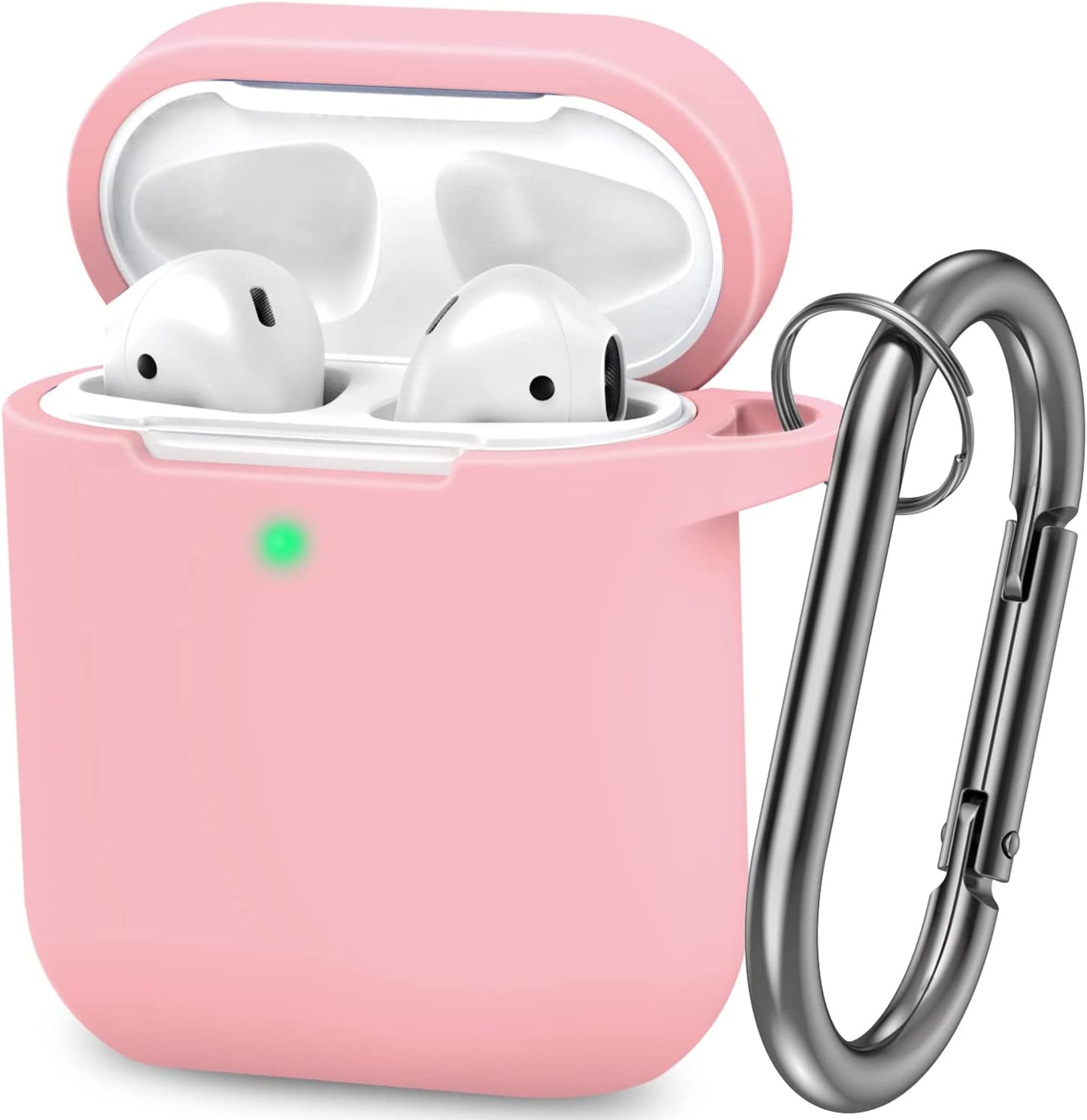 ATUAT Airpods Case Cover, Full Protective Silicone Skin Dust-Proof Designed for Apple Airpods 1St 2Nd Generation with Keychain, Front LED Visible, Light Blue  ATUAT B-Pink  