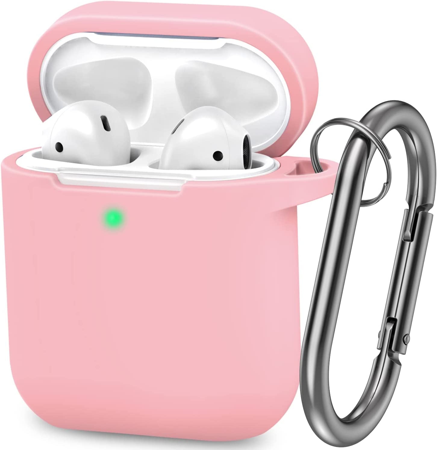 ATUAT Airpods Case Cover, Full Protective Silicone Skin Dust-Proof Designed for Apple Airpods 1St 2Nd Generation with Keychain, Front LED Visible, Light Blue  ATUAT B-Pink  