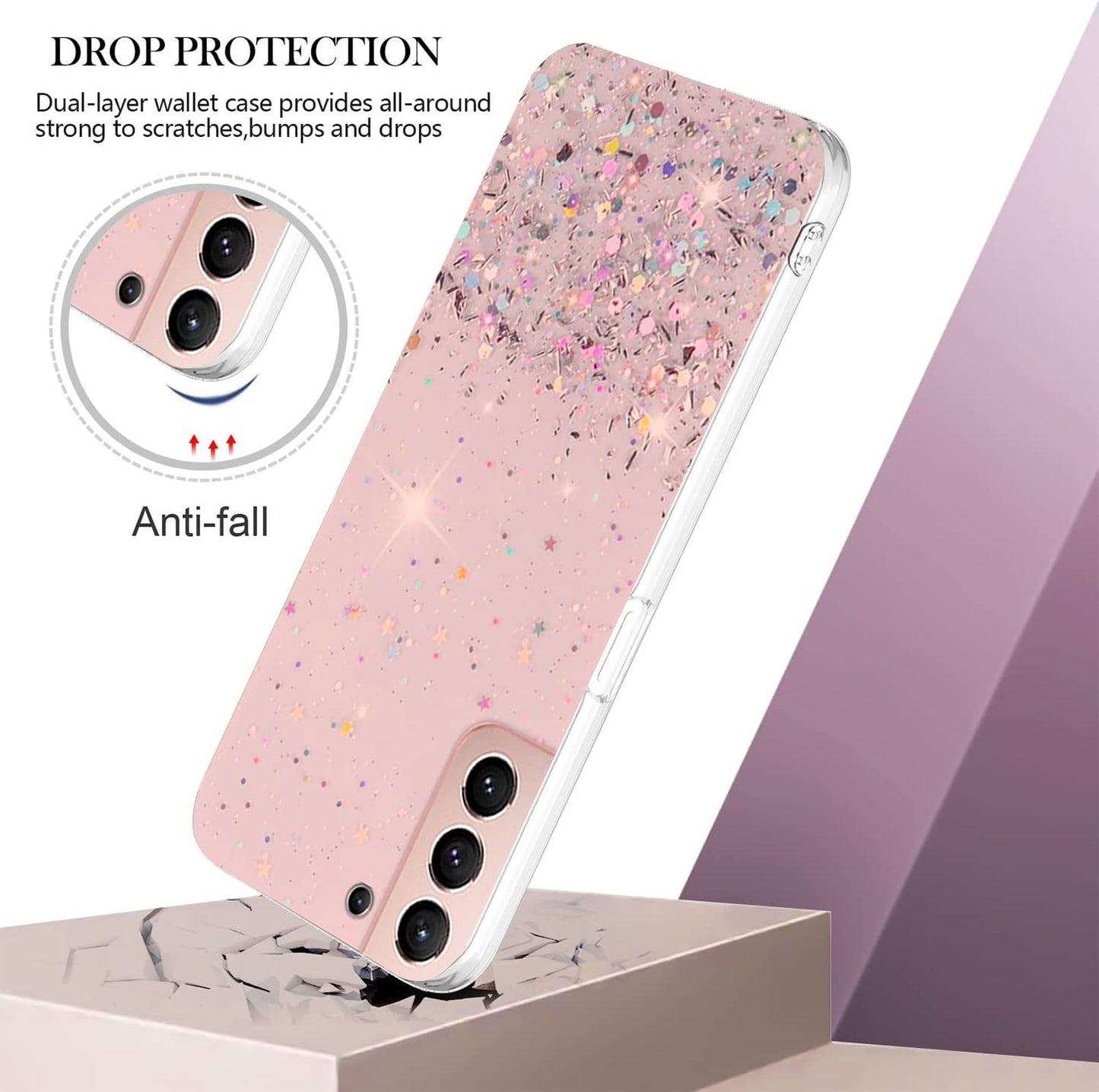 Phone Case for Samsung Galaxy S22 plus 5G Purple, Bling Bling Samsung S22 plus Case Glitter, Samsung Galaxy S22 plus Case Clear Silicone Anti-Scratch (Samsung S22 plus 5G, Pink)  Generic   