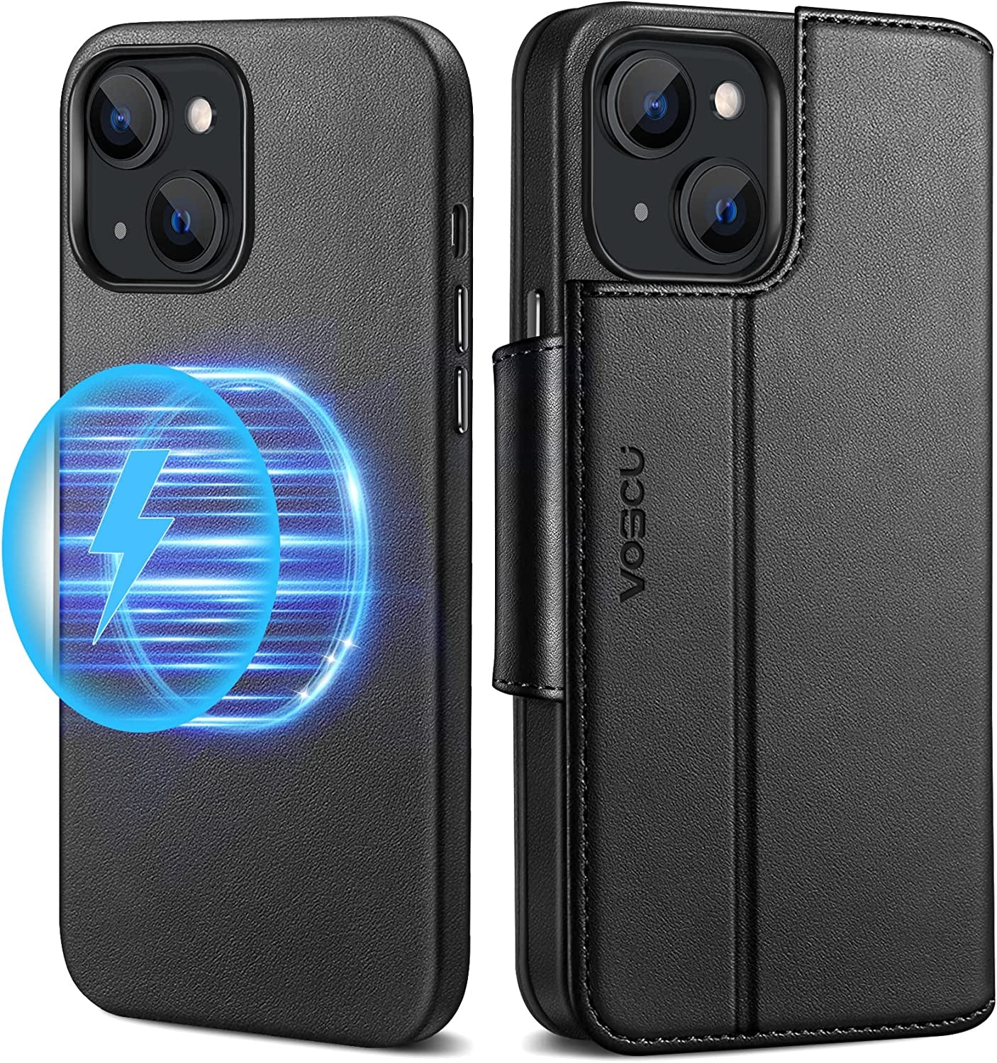 Voscu Detachable Wallet Case for Iphone 14 Pro Max 6.7'' Compatible with Magsafe, Support Wireless Charger, Vegan Leather Flip Folio Magnetic Phone Case with Card Holders [RFID Blocking]-Black  voscu Black For iPhone 14 Plus 