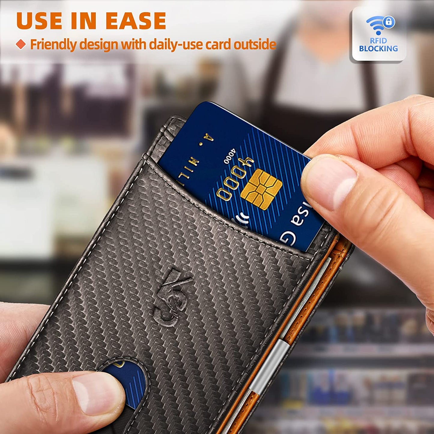 KEMISANT Mens Wallet for Airtag or Standard Use, Slim Front Pocket Wallet 11 Cards RFID Blocking,No Hole  KEMISANT   