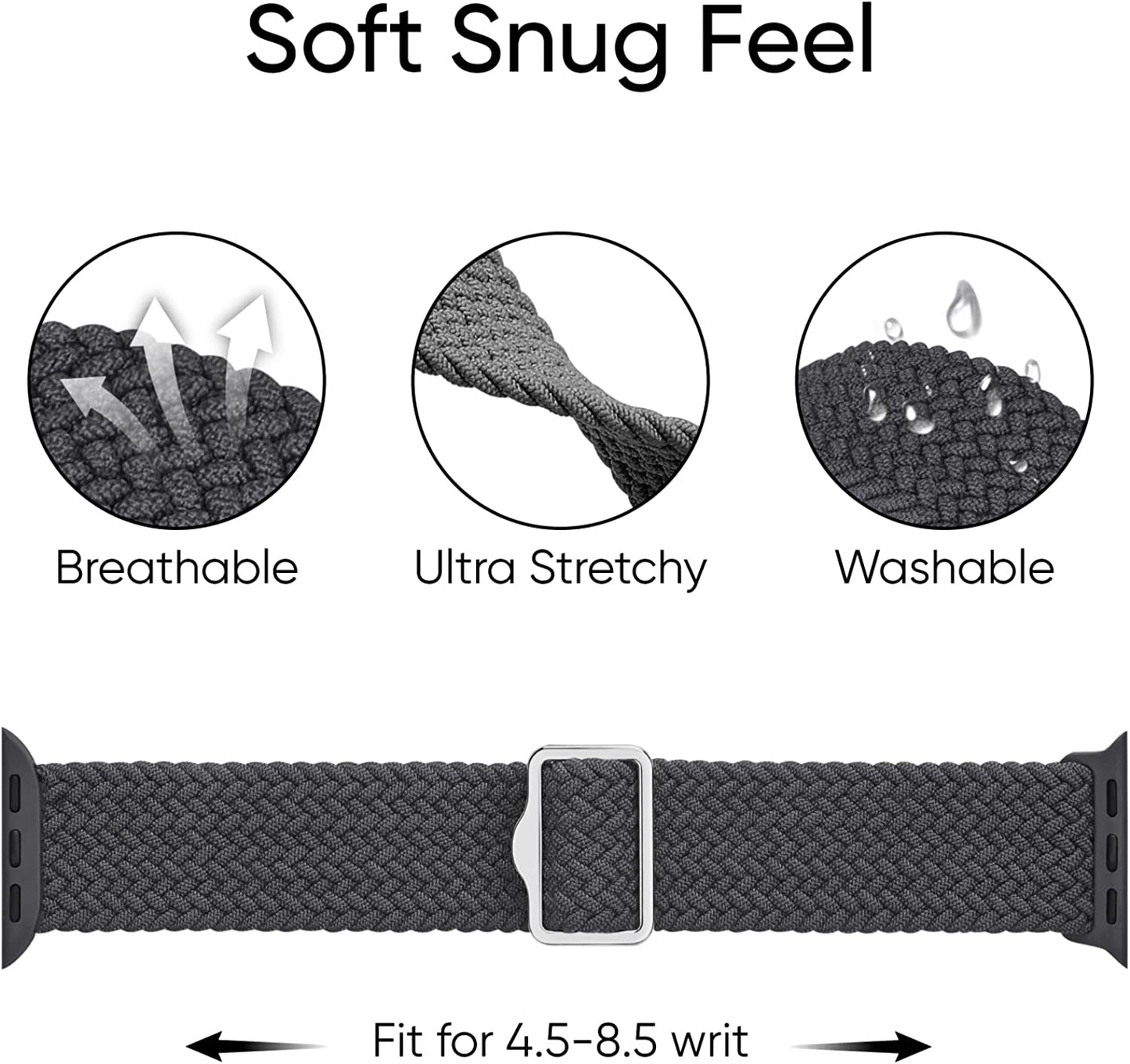 Braided Solo Loop Bands 5-Pack Compatible with Apple Watch Band 38Mm 40Mm 41Mm 42Mm 44Mm 45Mm 49Mm Women Men, Adjustable Stretchy Elastic Strap for Iwatch Series Ultra SE 8 7 6 5 4 3 2 1  Viccoky   