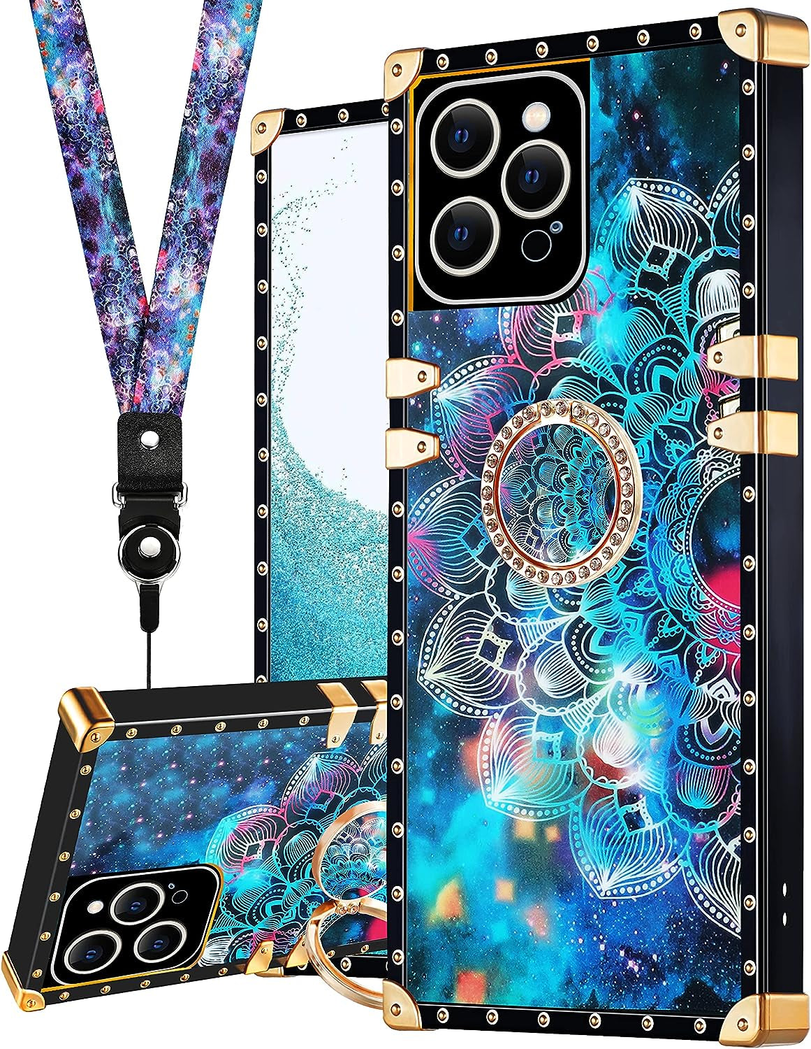 Loheckle for Square Iphone 14 Pro Max Case, Designer Retro Luxury Cases for Women with Ring Stand Holder and Lanyard, Stylish Bee Cute Cover for Iphone 14 Pro Max 6.7 Inch  Loheckle   