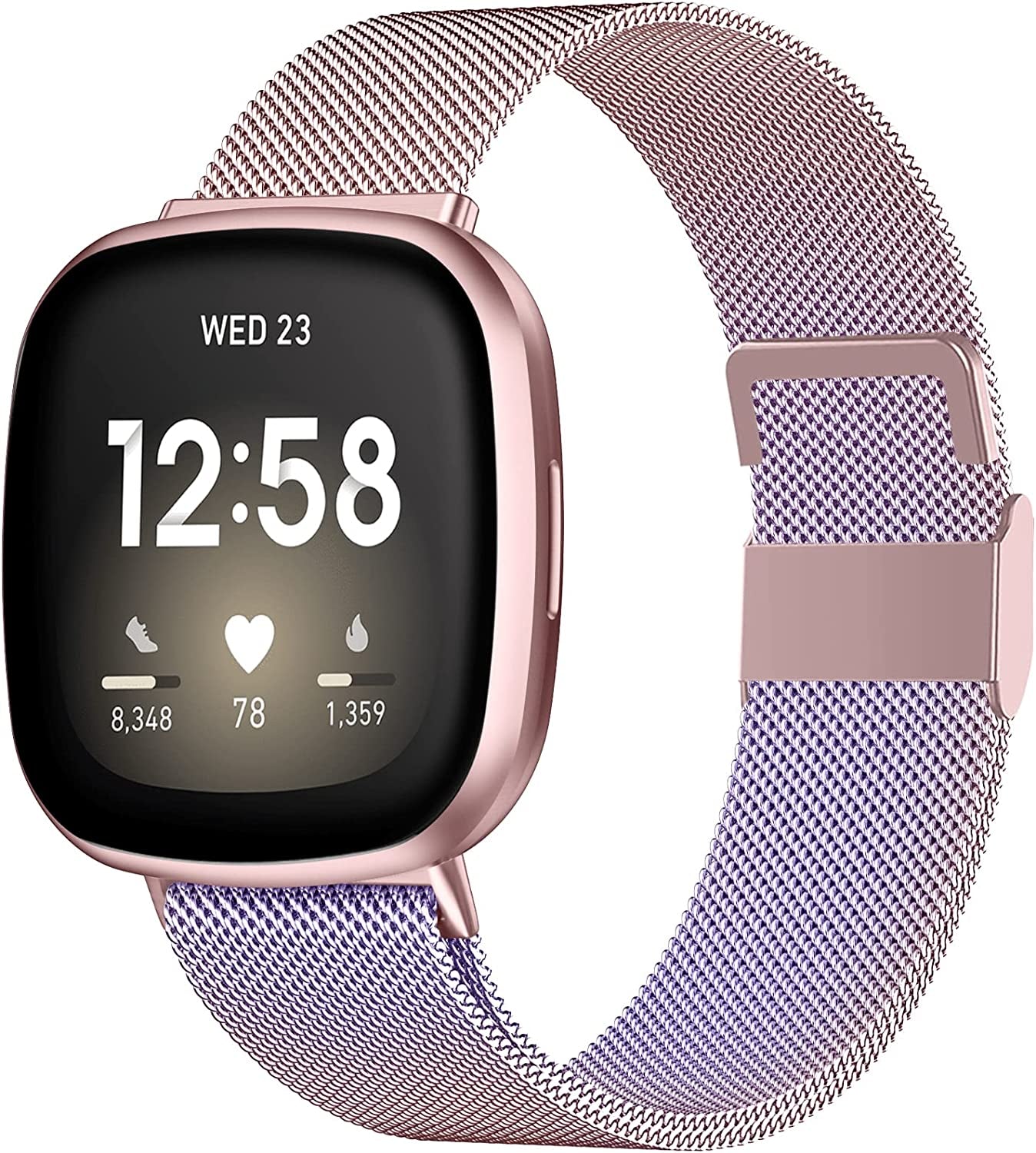 ZWGKKYGYH Bands Compatible with Fitbit Sense Versa 3 Versa 4 and Sense 2 Smartwatch Women Men, Stainless Steel Metal Mesh Magnetic Band Replacement for Sense/Sense 2/Versa 3/Versa 4, Small Champagne  ZWGKKYGYH Gradient Purple Pink L: 6.7" - 9.0" 